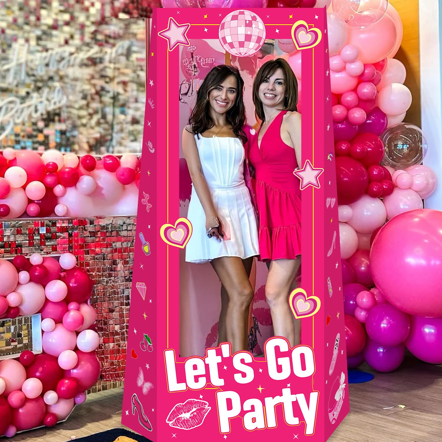 Bambola di cartone a grandezza naturale alta 1,5 m rosa caldo stand -in cabina fotografica per ragazze festa di compleanno servizio fotografico bambola principessa decorazioni per feste a tema ragazza