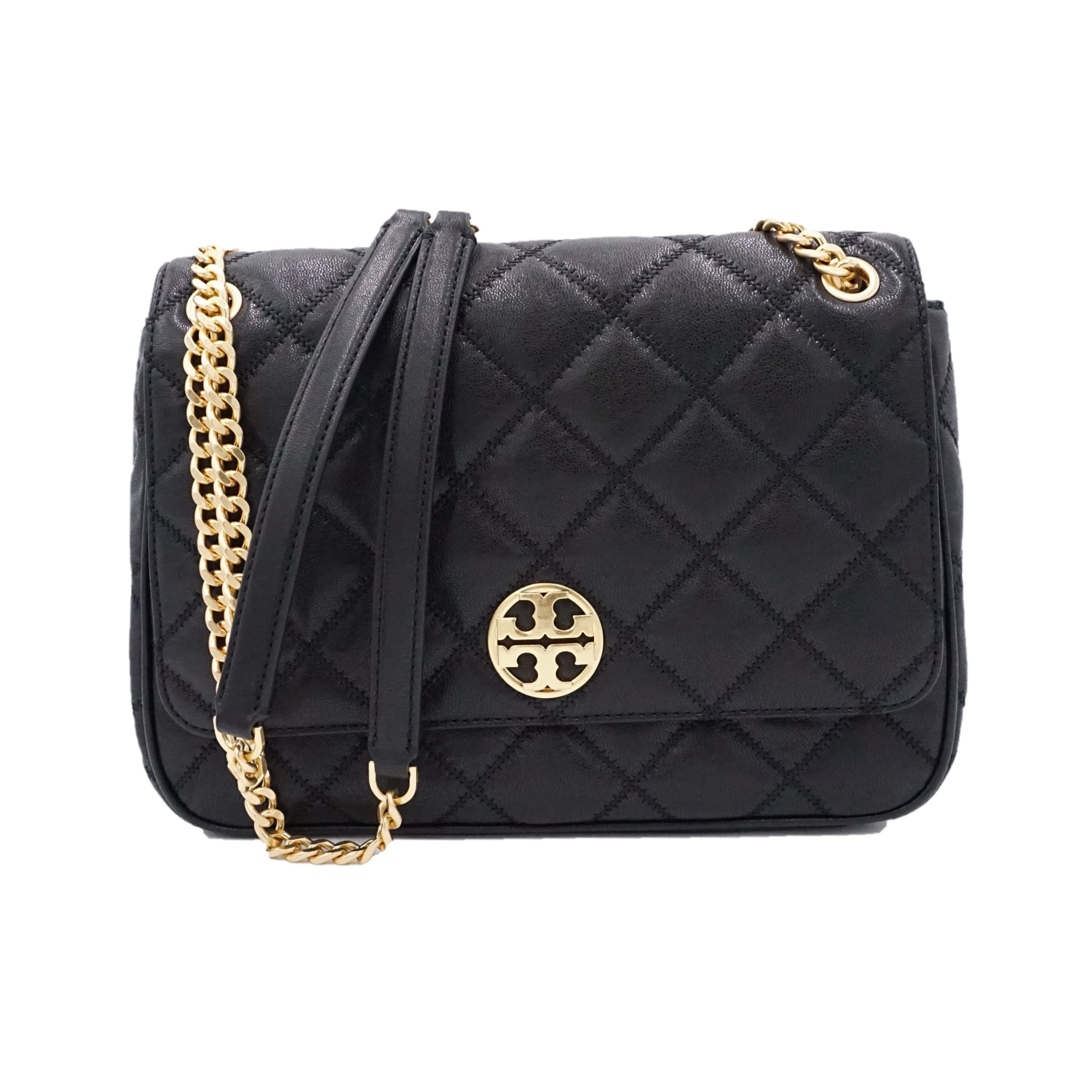 Tory Burch 87862 Black With Gold Hardware Women's Large Padded Leather  Willa Shoulder Bag