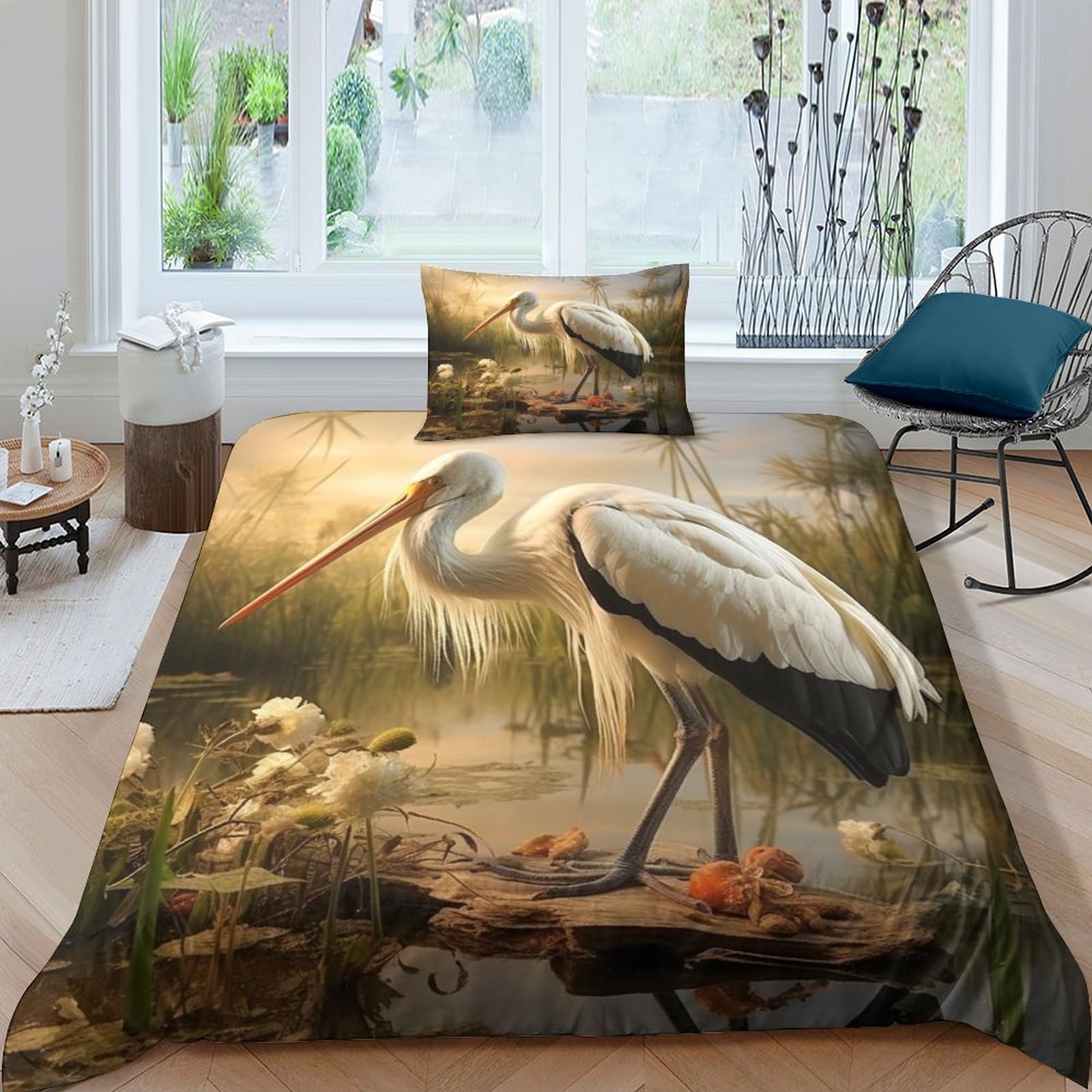 Parure de lit enfant motif cigogne en microfibre douce pour chambre de garçon ou fille