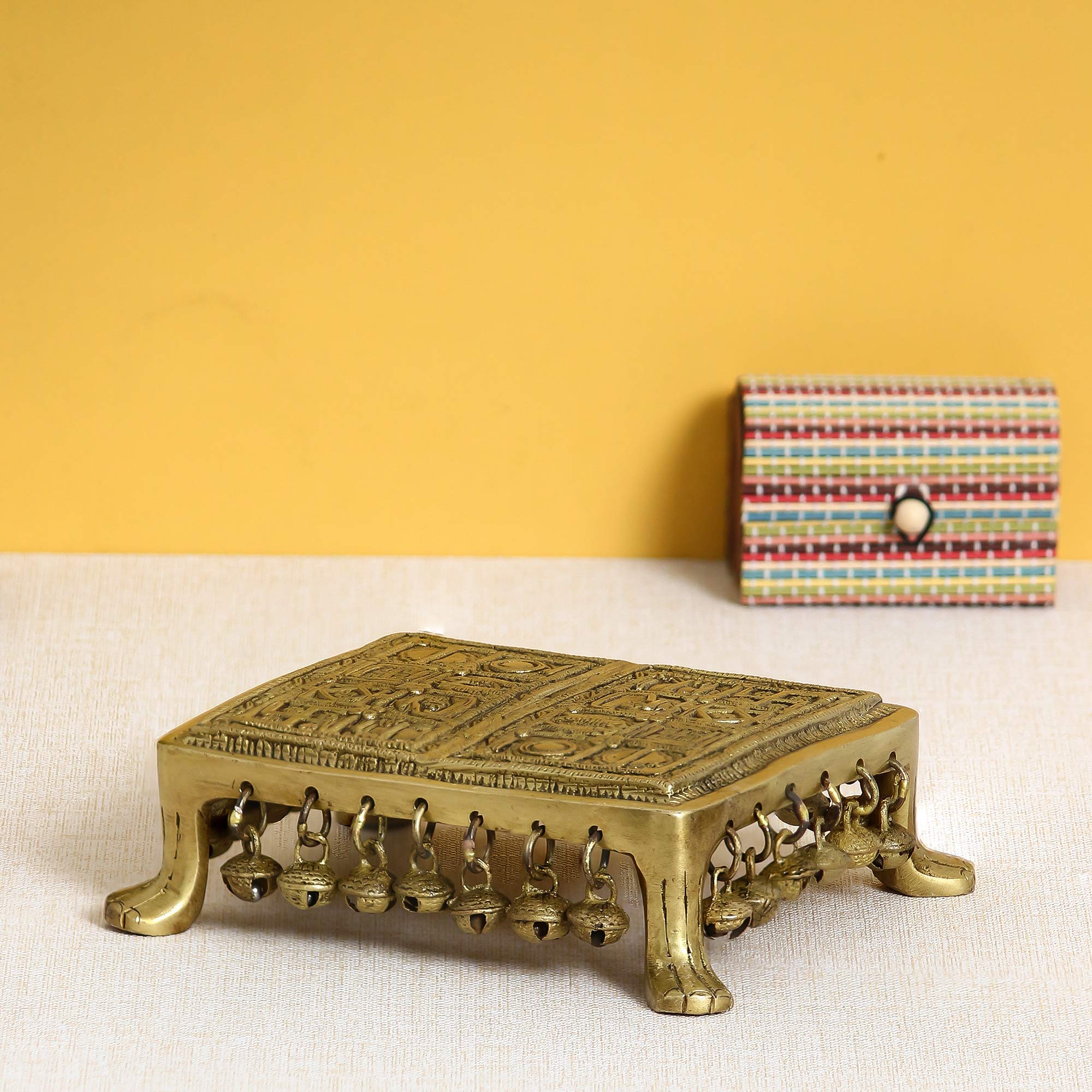 eCraftIndia Brass Traditional Pooja Chowki with Bells