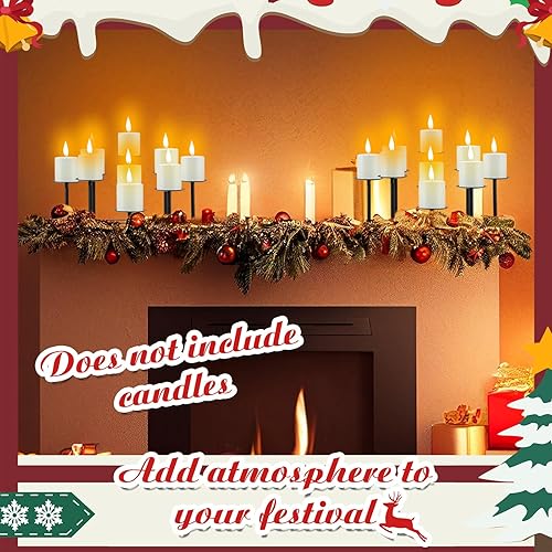 Miniatura 5 de Paquete de 2 portavelas de pilar de candelabros de metal negro, soporte de vela para chimenea sin llama o cera, centros de mesa para fiestas,