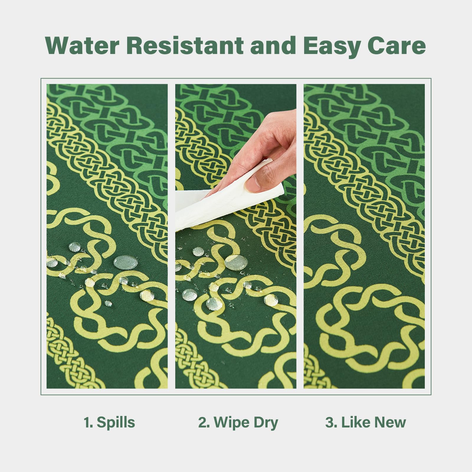 WAITER TREE Tovaglia rettangolare in lino con stampa a nodi, resistente all'acqua e alle pieghe, lavabile, decorativa, San Patrizio, festa di Natale, feste, verde, 140 × 180 cm