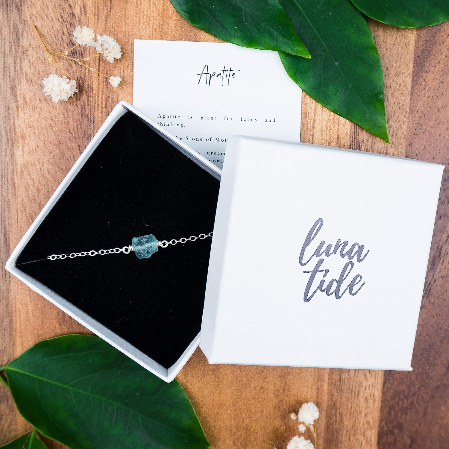 Luna Tide Apatite Raw Nugget Anklet in Sterling Silver