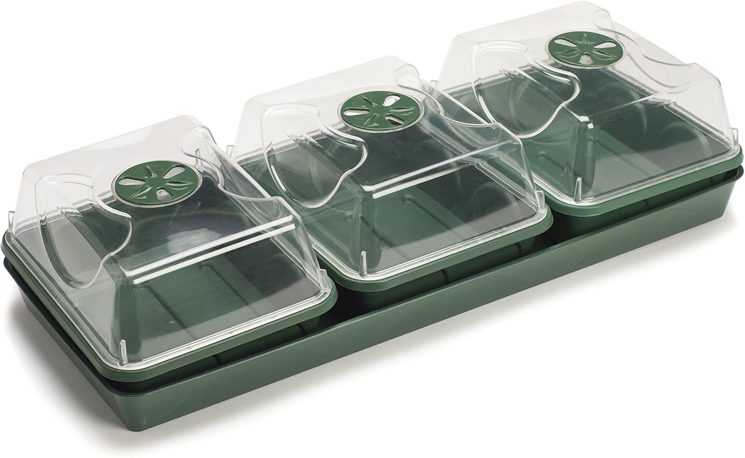 EarlyGrow MPL50033/P Unheated 3-Bay Windowsill Propagator 54.5 x 21.5 x 13cm, Green, 55 centimeters