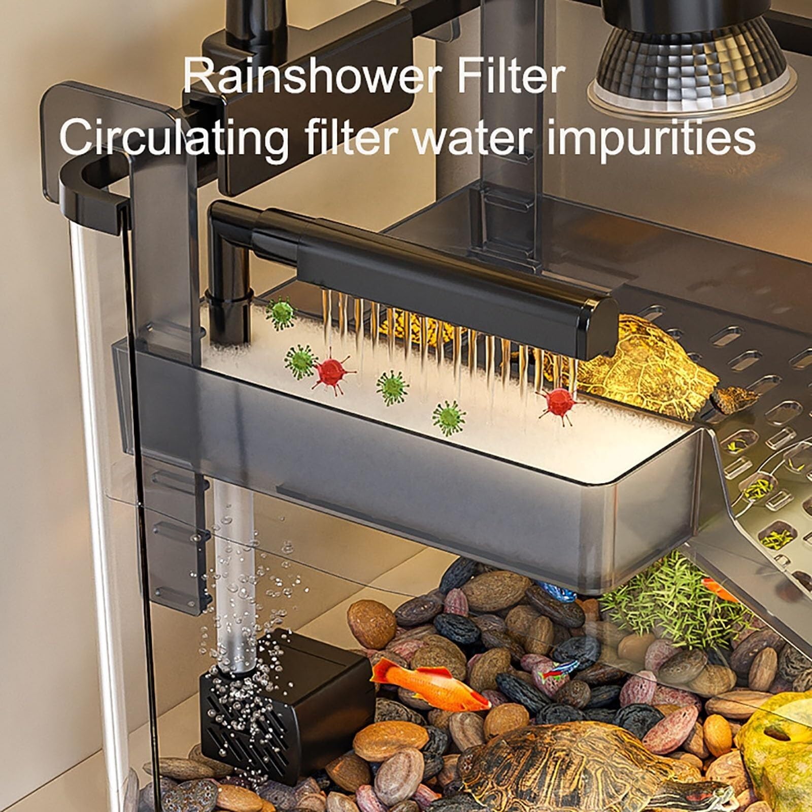 Wassertank-Set + Lampe + Filter, Tank-Starter-Set, Reptilienhabitat mit Deckel, multifunktionale Bereiche für Schildkröten, Krabben, Fische, Amphibien, Reptilien (klein)