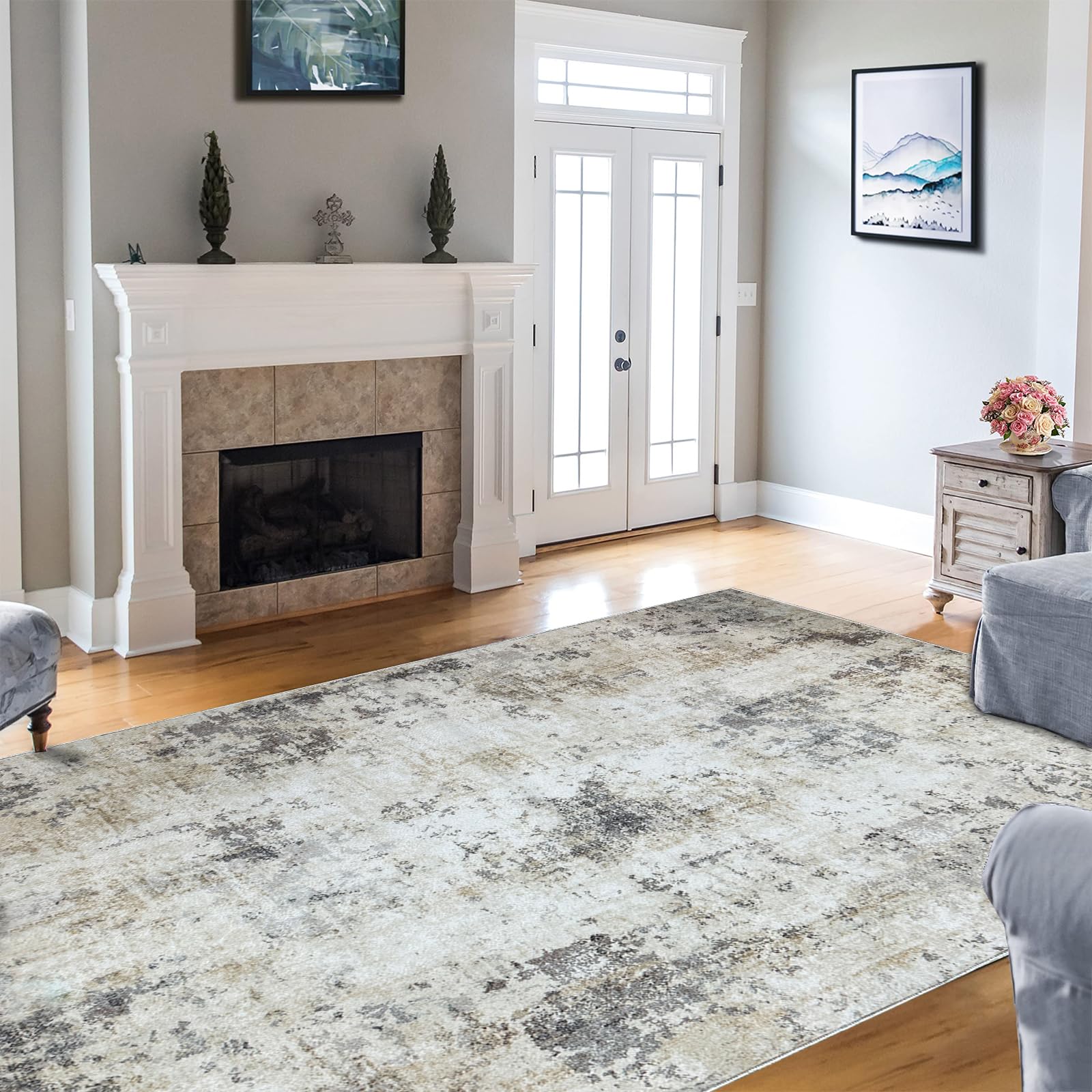 Cinknots Tappeto Moderno Morbido Tappeto Astratto Invecchiato Soggiorno Camera da Letto Tappeto Antiscivolo (Astratto Marrone/Grigio/Multi, 200 x 300 cm)