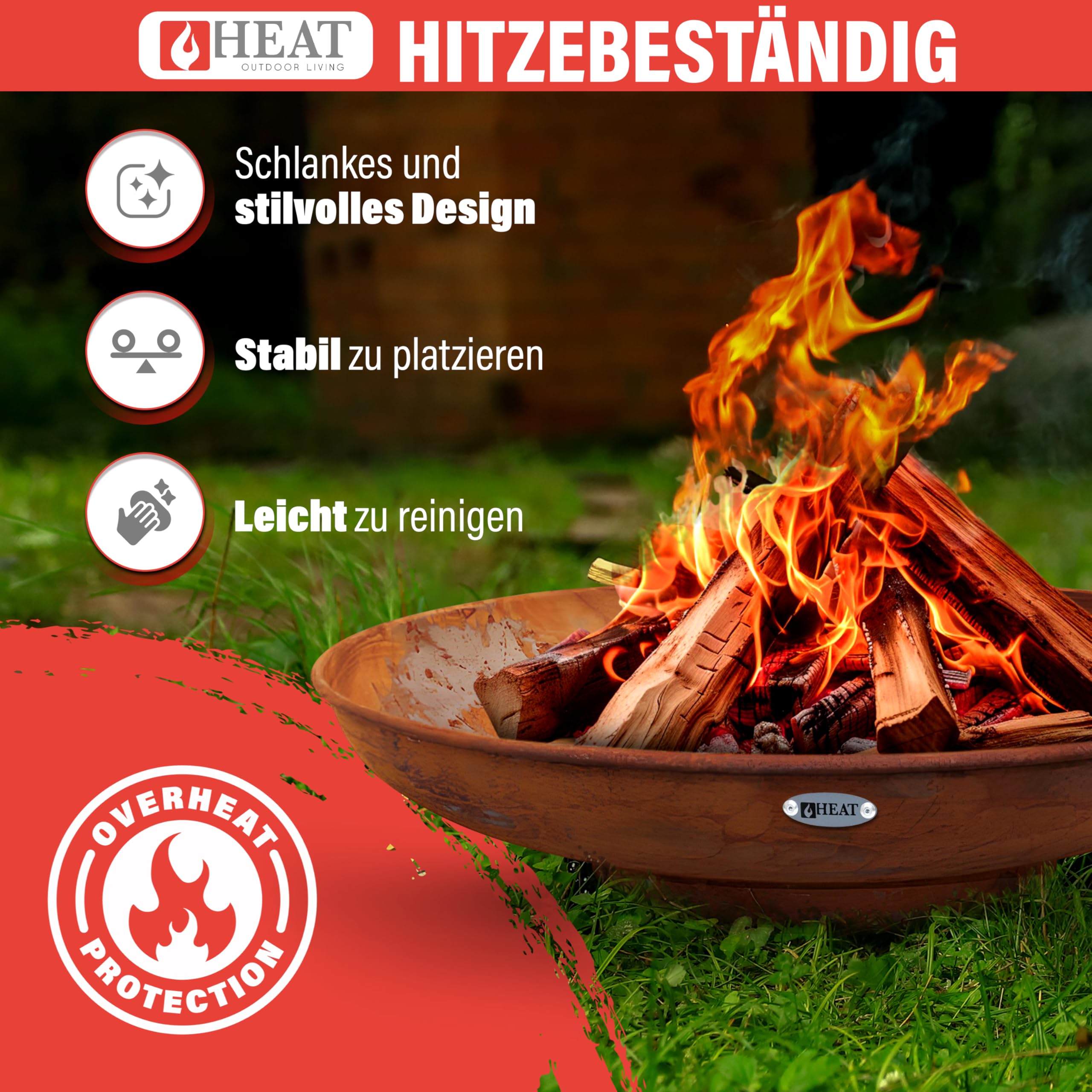 Feuerschale Ø90cm Rost - BBQ Feuerschalen für den Garten - Feuerstelle Outdoor & Feuertonne - Terrasenofen aus Stahl - Feuerkorb für den Garten - Gartenofen - 90x90x19cm