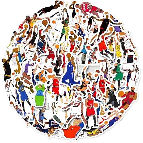 Basketball Vinyl Stickers, 50 Pack Waterproof Sports Energy Decals, 3.5 Inch Multi-Color Action Collection for Laptops, Water Bottles, Luggage, Smooth Surfaces