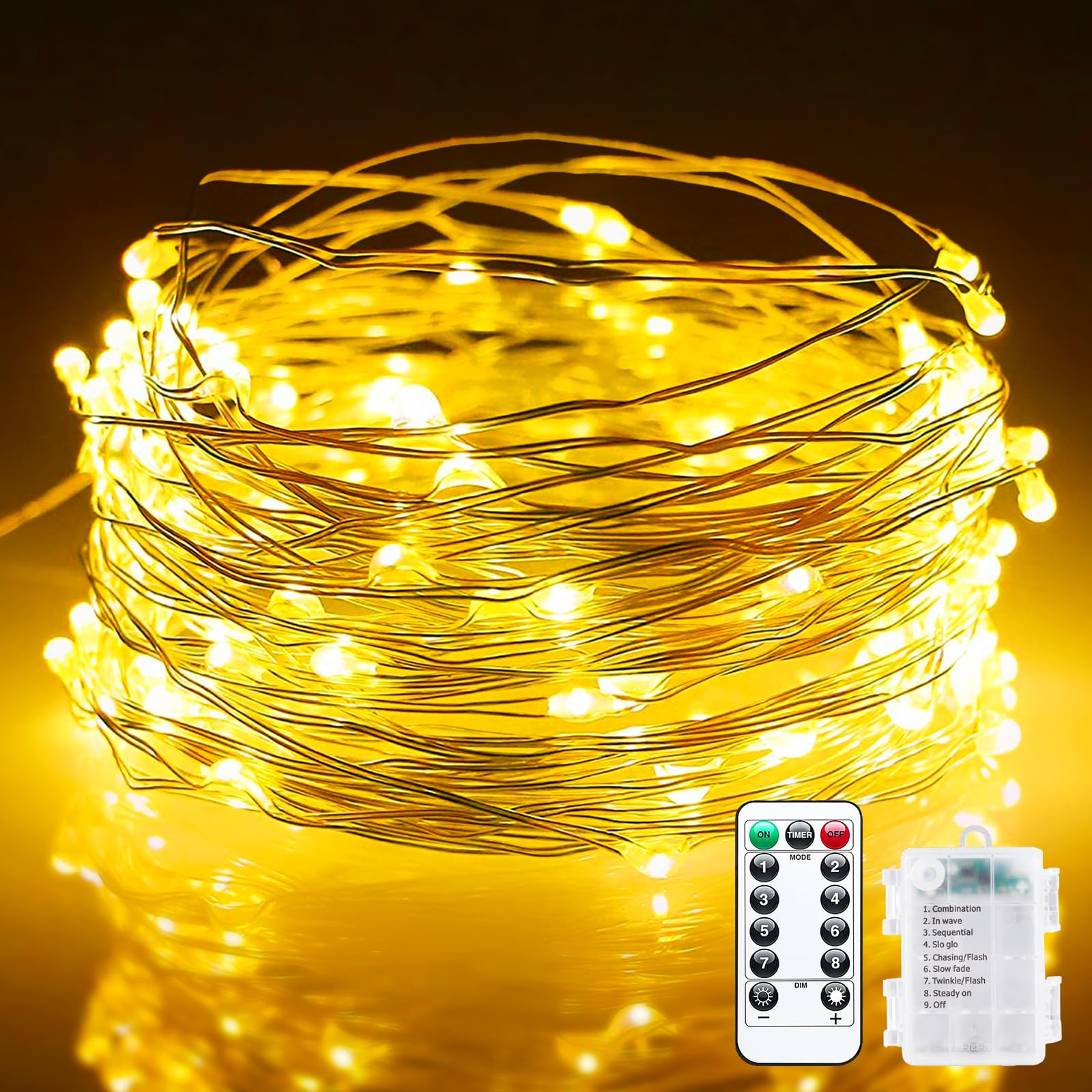 COCOSY Outdoor Christmas Lights Battery Powered, 20M 200 LEDs Xmas Tree String Lights, Waterproof with 8 Modes & Timer, Christmas Decorations for Gardens Balconies Bedrooms Gazebos-Warm White