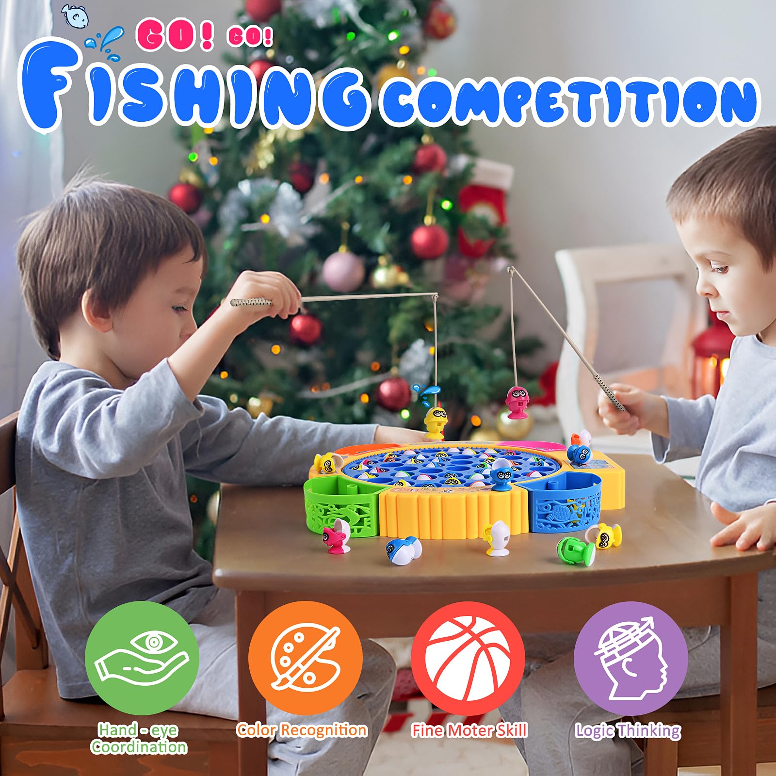 Euakee Gioco Pesca Bambini, Montessori Giochi 3 4 5 6 Anni con 45 Pesciolini e 4 Canna da Pesca Musicale Gioco Pesca Elettrico Pesci Giocattolo Educativo Interattivi per Ragazzo Ragazza 2 3 4 5 6 Anni
