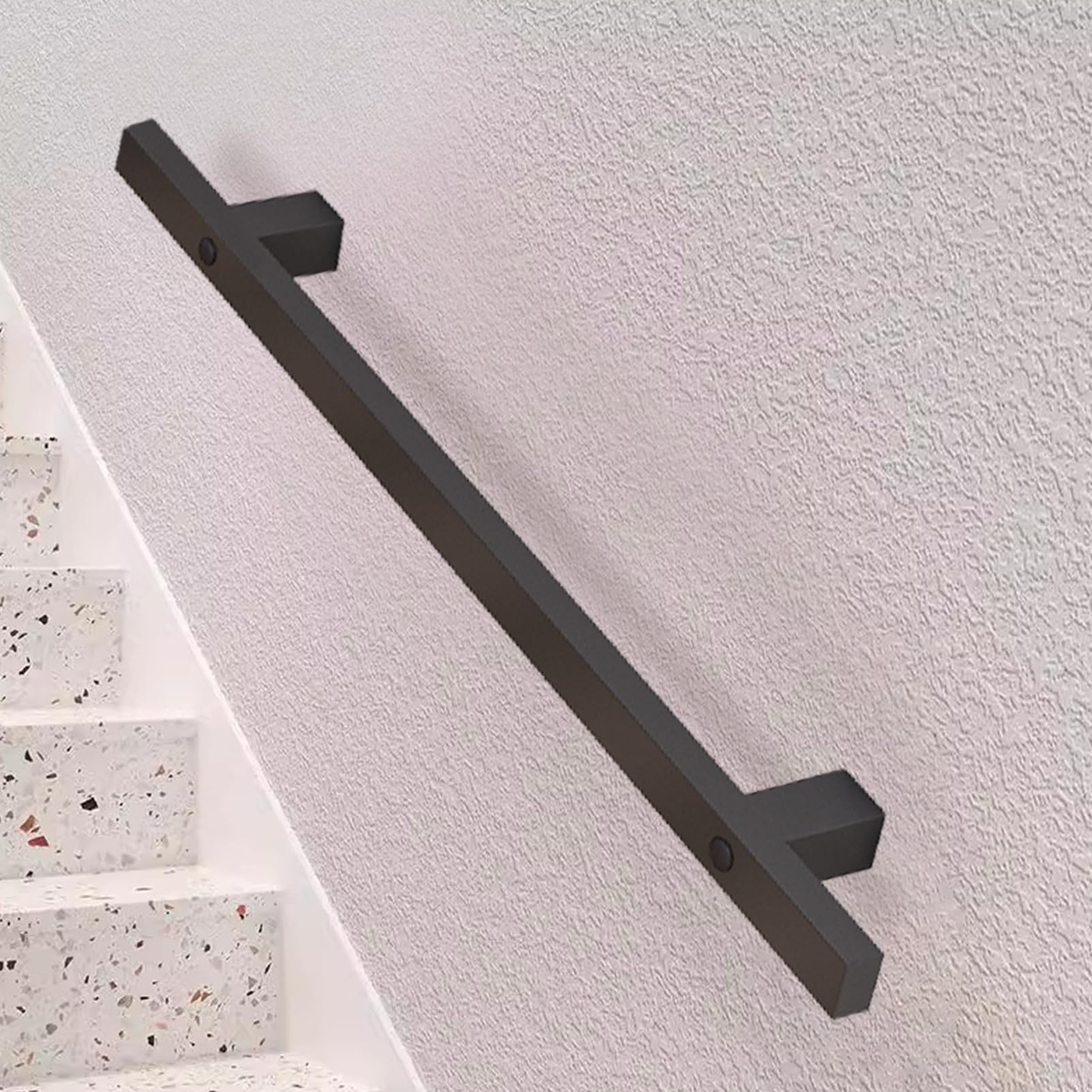 Fkxsxaz Black Metal Stair Railing Indoor 2Ft 4Ft 6Ft 8Ft Interior Staircase Handrail Wall Mount Support Wrought Iron Pipe Banister Deck Rails Outside Steps Grab Bars(16Ft/480Cm)