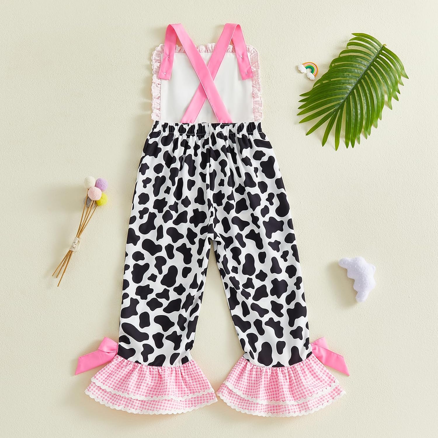 First 1st Birthday Outfit Girl Overalls Birthday Girl Romper Cake Bow Gingham Bell Bottom Suspender Jumpsuit