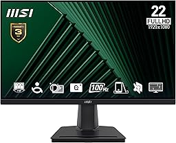 MSI PRO MP225V 21.5 Inch Full HD Office Monitor - 1920 x 1080 VA Panel, 100 Hz, Eye-Friendly Screen, Tilt-Adjustable - HDMI, D-Sub (VGA)