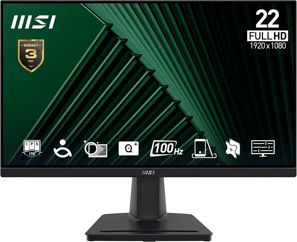 MSI PRO MP225V 21.5 Inch Full HD Office Monitor - 1920 x 1080 VA Panel, 100 Hz, Eye-Friendly Screen, Tilt-Adjustable - HDMI, D-Sub (VGA)