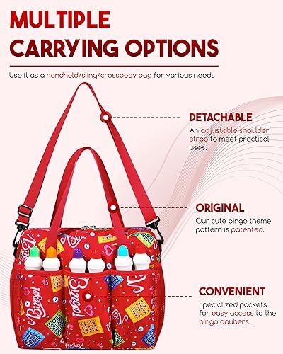 Miniatura 3 de Bolsa de bingo roja para juegos de bingo, suministros de bingo Daubers para adultos, regalos para amantes del bingo del casino, jugadores,