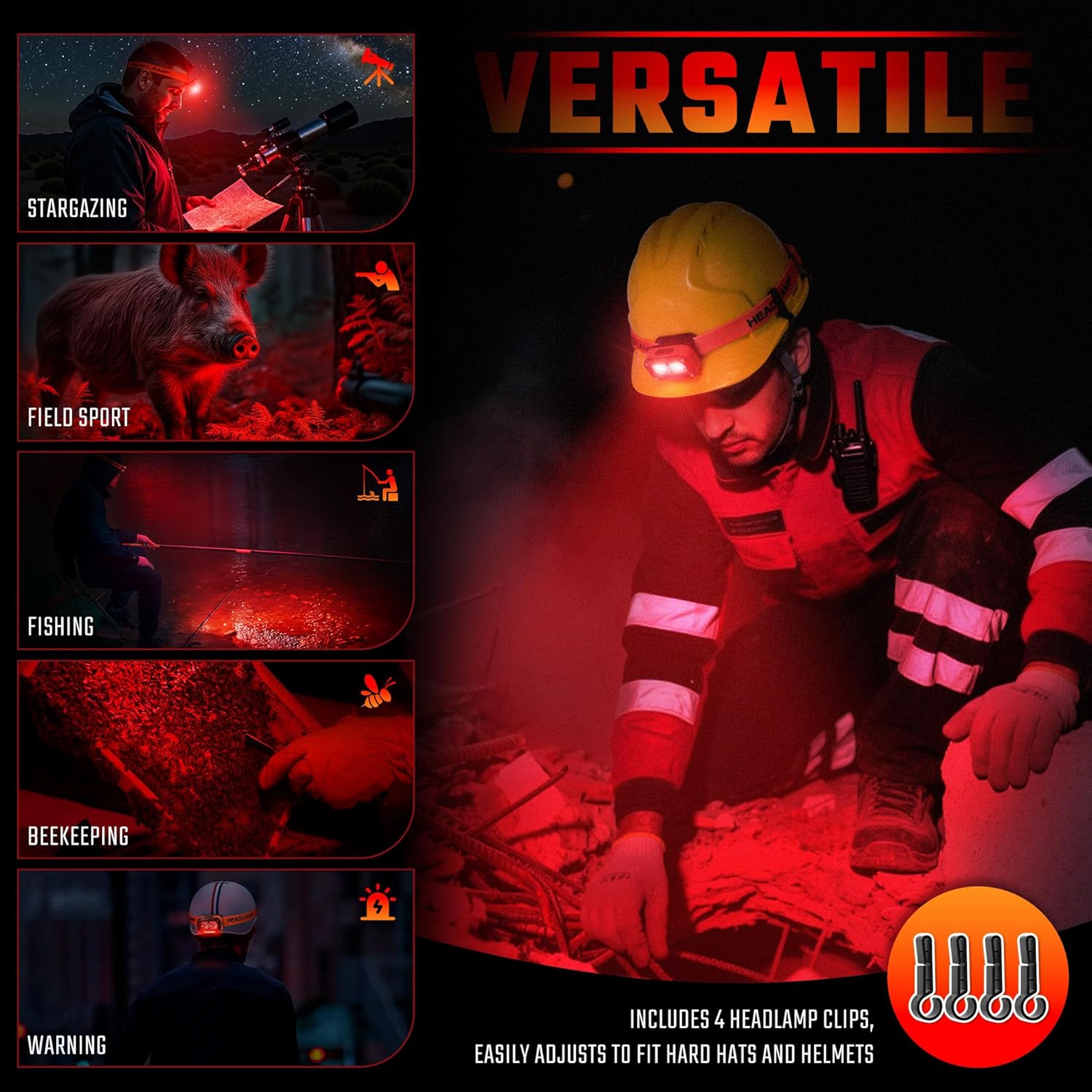 DARKBEAM Red LED Headlamp Dual Light High Lumens USB Rechargeable Redlight Headlight for Hardhat with Motion Sensor, Up/Down Adjustable, Waterproof Head Lamps for Camping, Fishing, Hunting - Image 7