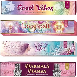 Soul Sticks Hand-Rolled Incense Sticks Variety 4 Pack | 100% Natural Masala Incense Organic Home Fragrance Agarbatti | 15 Grams Per Pack - 60 Grams Total (Magical Bliss) (Peace & Love)