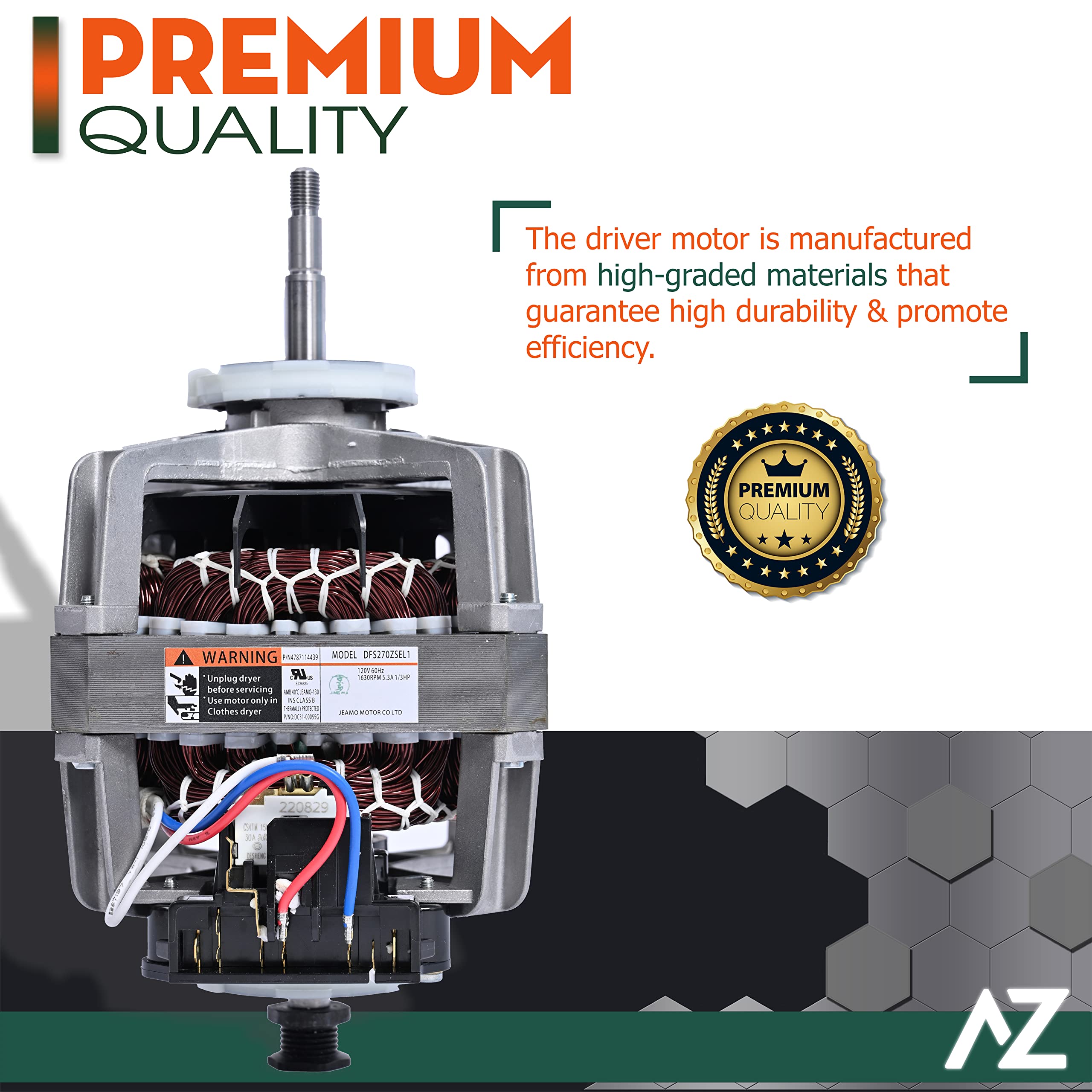 Induction Motor Replacement For Samsung DV42H5200EP/A3 DV42H5200EW/A3 DV42H5200GF/A3 DV42H5200GP/A3 DV42H5200GW/A3 DV42H5400EF/A3 DV42H5400EW/A3 DV42H5400GF/A3 DV42H5400GW/A3 DV42H5600EP/A3 Dryer