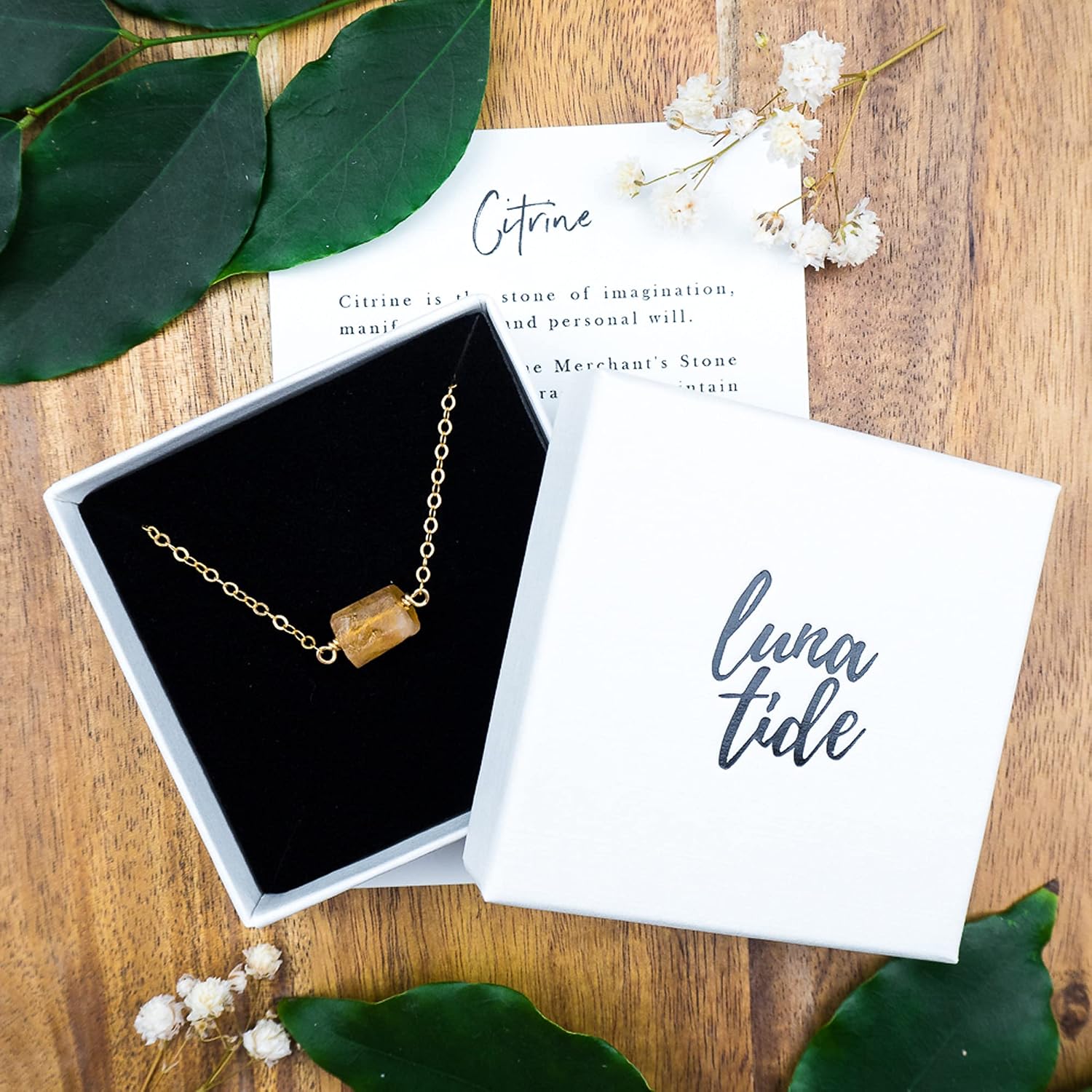 Luna Tide Citrine Raw Nugget Necklace in 14k Gold Fill