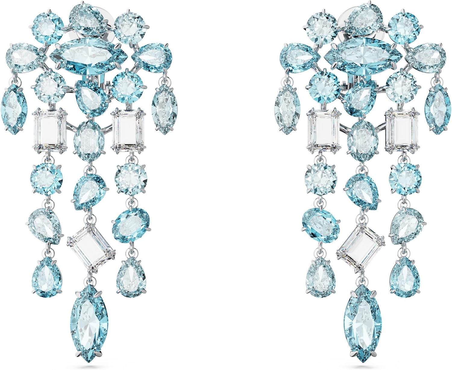 スワロフスキー レディース ジェマ クリップ イヤリング ミックスカット シャンデリア エクストラロング ブルー ロジウムメッキ,