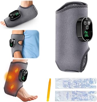 Updated 4-in-1 Foot Massager with Heat, Circulation Booster for feet Legs Knees & Ankles, Cordless Calf Heating Pad, 6 Heat Levels 3 Vibration Modes 3-Speed Timer, with Extension Belt & 3000mAh Grey