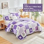 Patchwork Quilt Set Twin Size 2 Pieces Purple White Floral Pink Plaid Reversible American Country Bedspread Coverlet Set for All SeasonSummer Soft Colorful Flowers Botanical Microfiber Bedding Set
