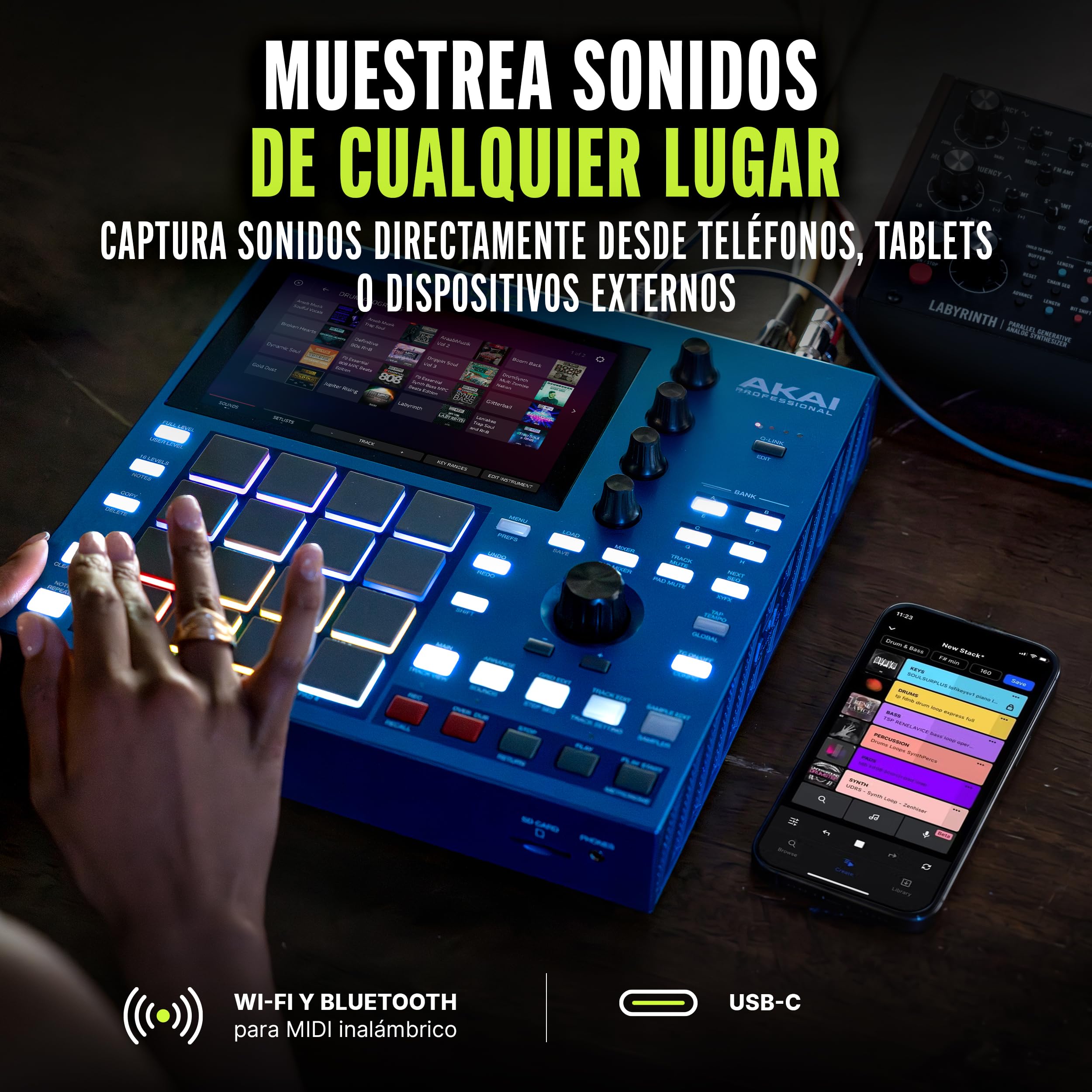 Akai Professional MPC One G2 Centro Producción Autónomo Next-Gen | Para beatmakers y productores, sampling, secuenciación y creación, con USB-C, 16 pads MPC, procesador 8 núcleos, 4GB RAM
