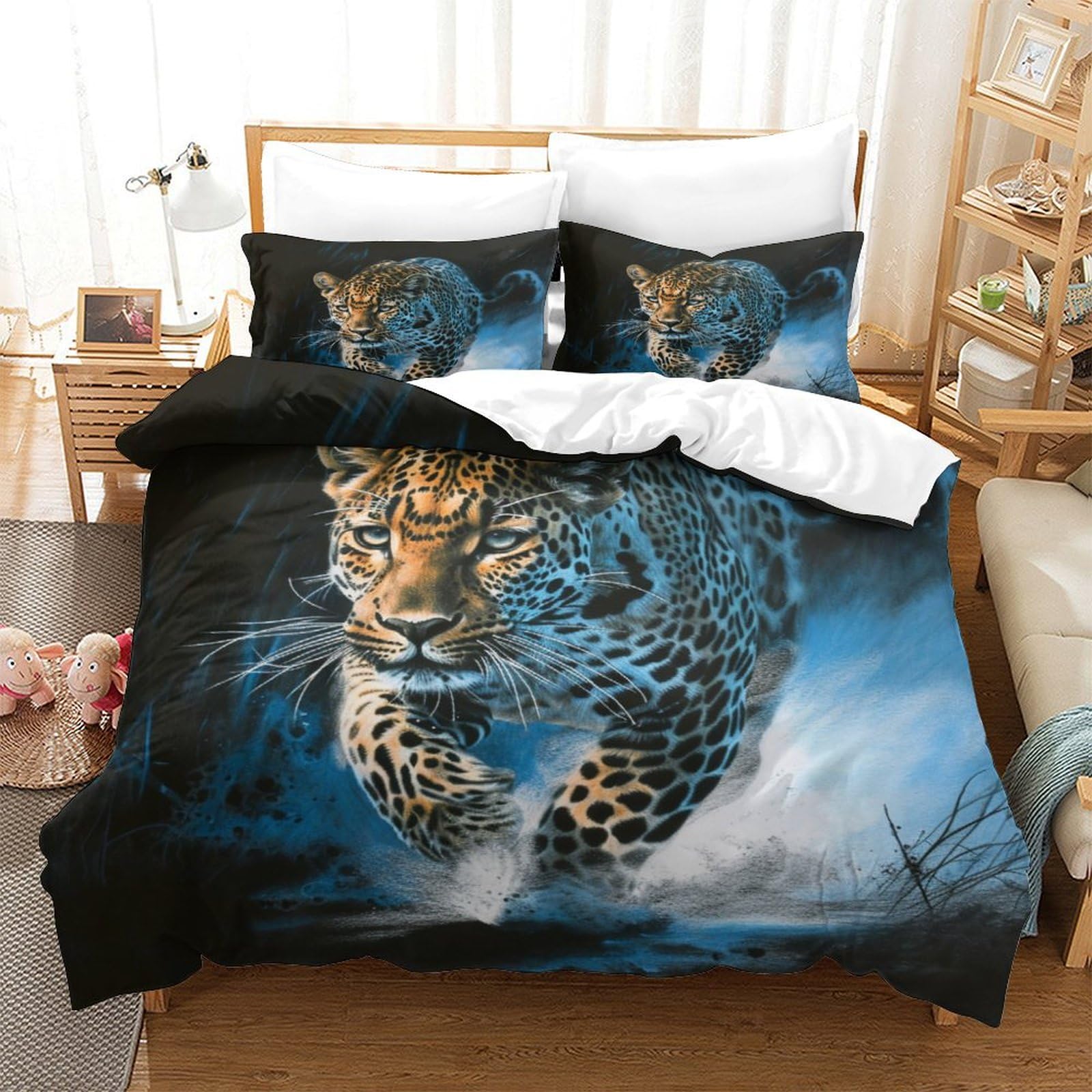 Housse de couette léopard fermeture éclair parure lit microfibre