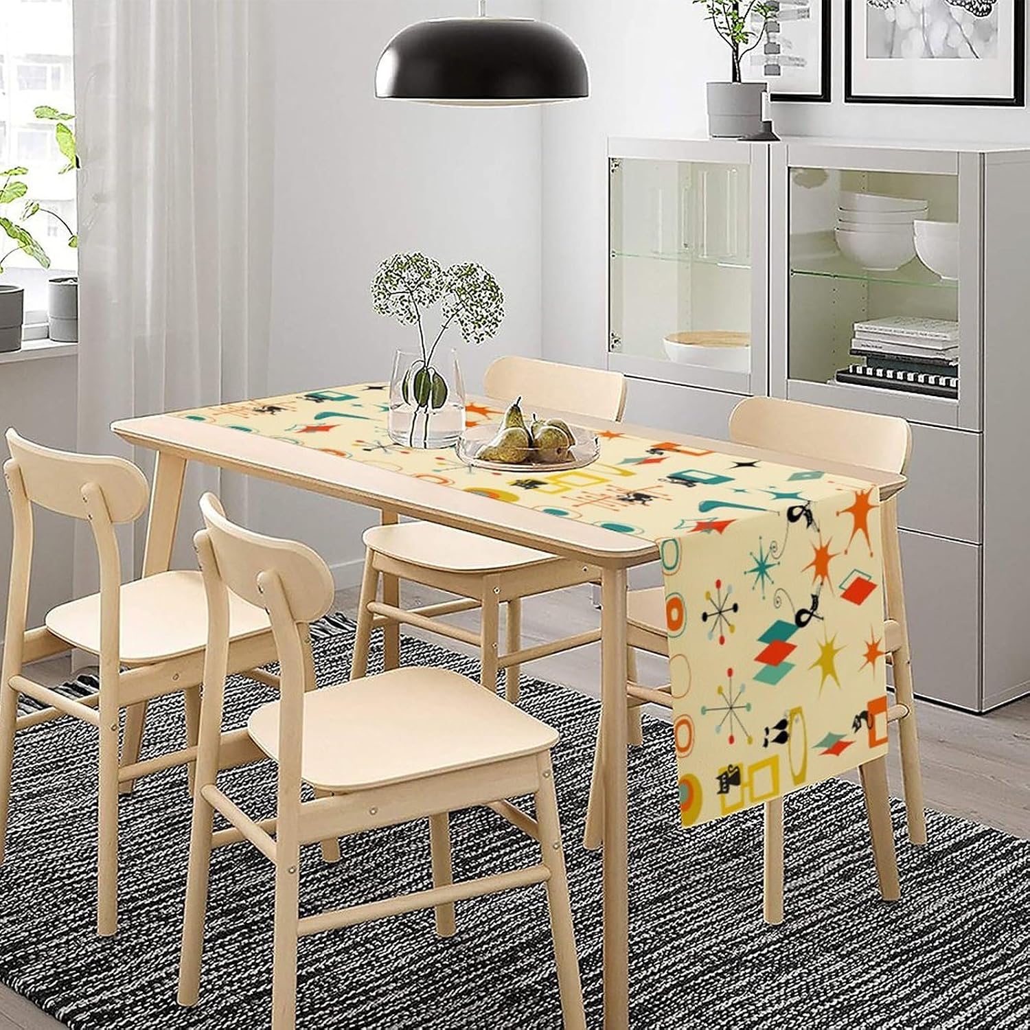 Mid Century Cat Table Runner, Retro Atomic Starburst Vintage Stars 50 60s Abstract Geometric Space Dinner Runner Table Decoration for Home Kitchen Dining 13"x70" image 3