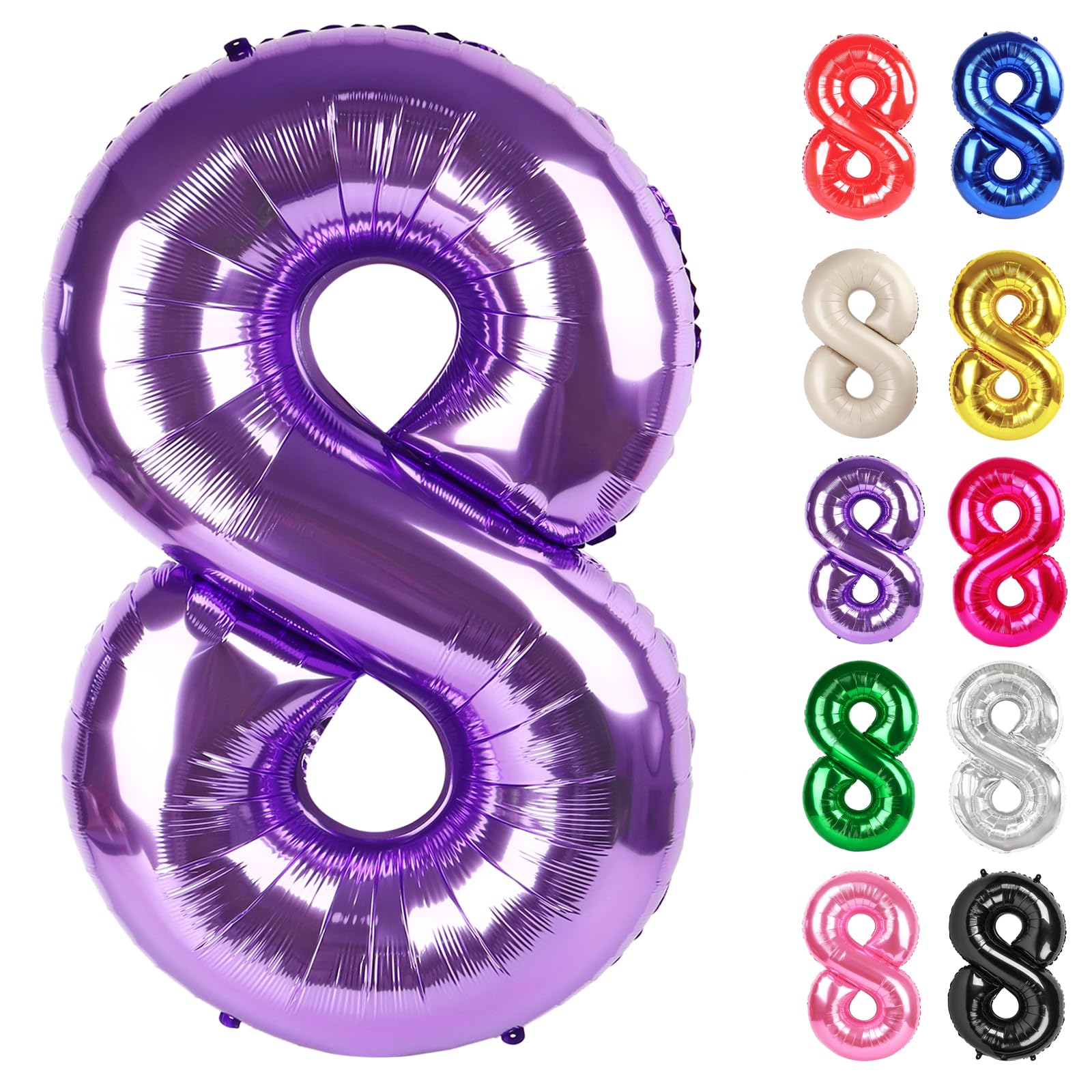 Purple Number 8 Balloon 40 Inch, 8 Balloon Number, 8th Birthday Decorations, Purple Party Supplies for Boys Girls