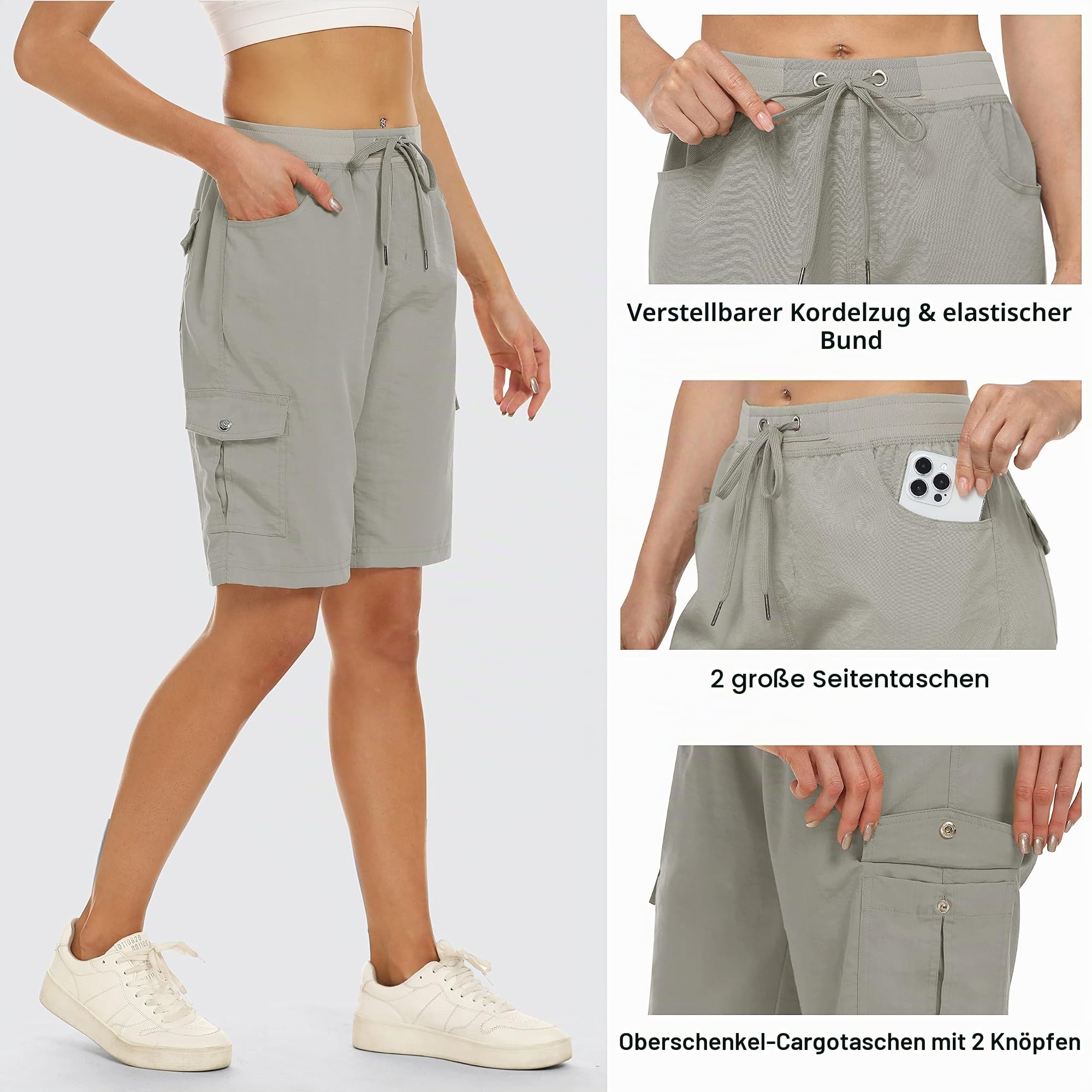 JINSHI Shorts Damen Sommer Cargohose Kurze Wanderhose Outdoor Schnelltrocknend Freizeithose mit Mehrfach-Taschen