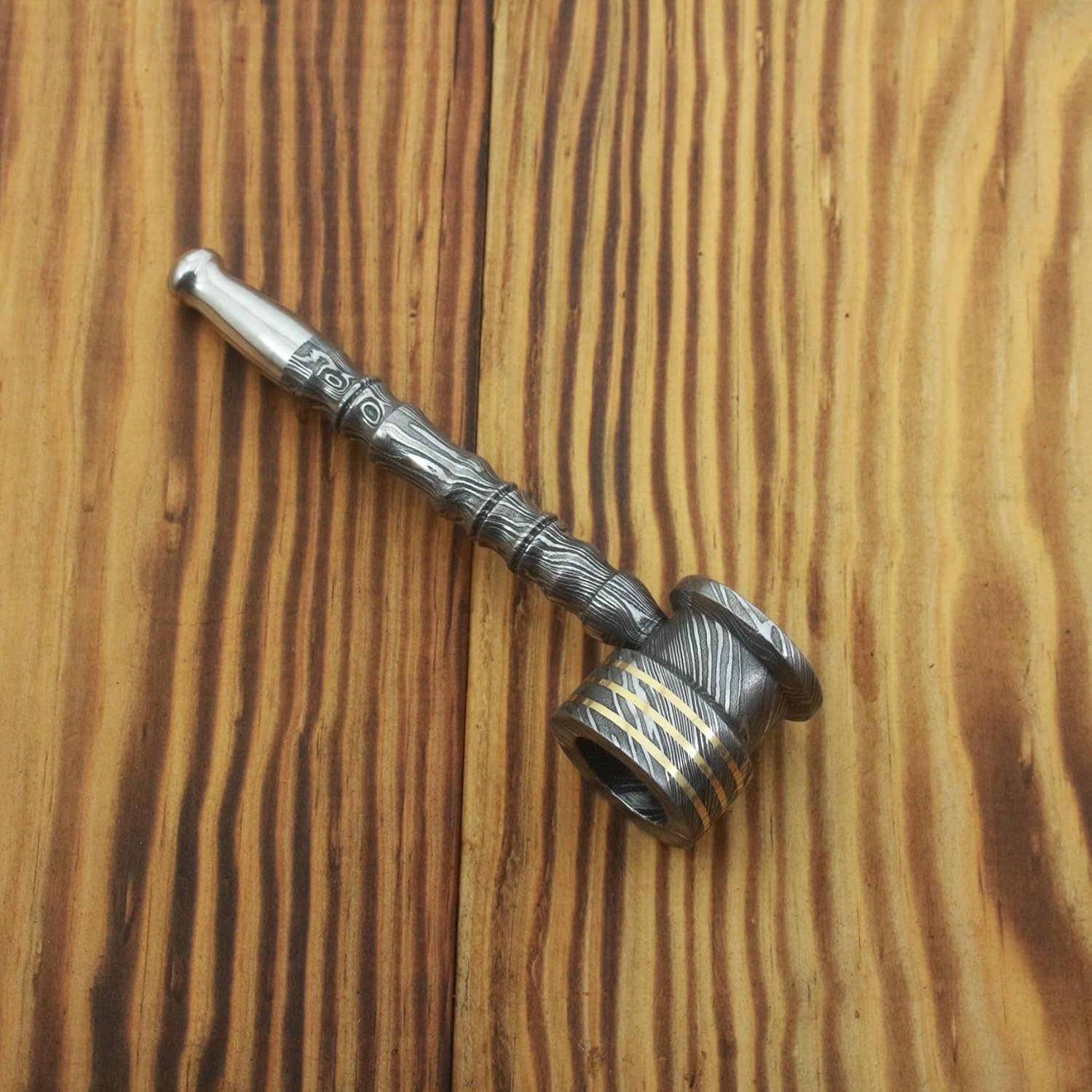 Nesmo - 042 Handmade Damascus Steel Pipe Functional Artisan, Piece Of Art, Collectible, Gift For Him