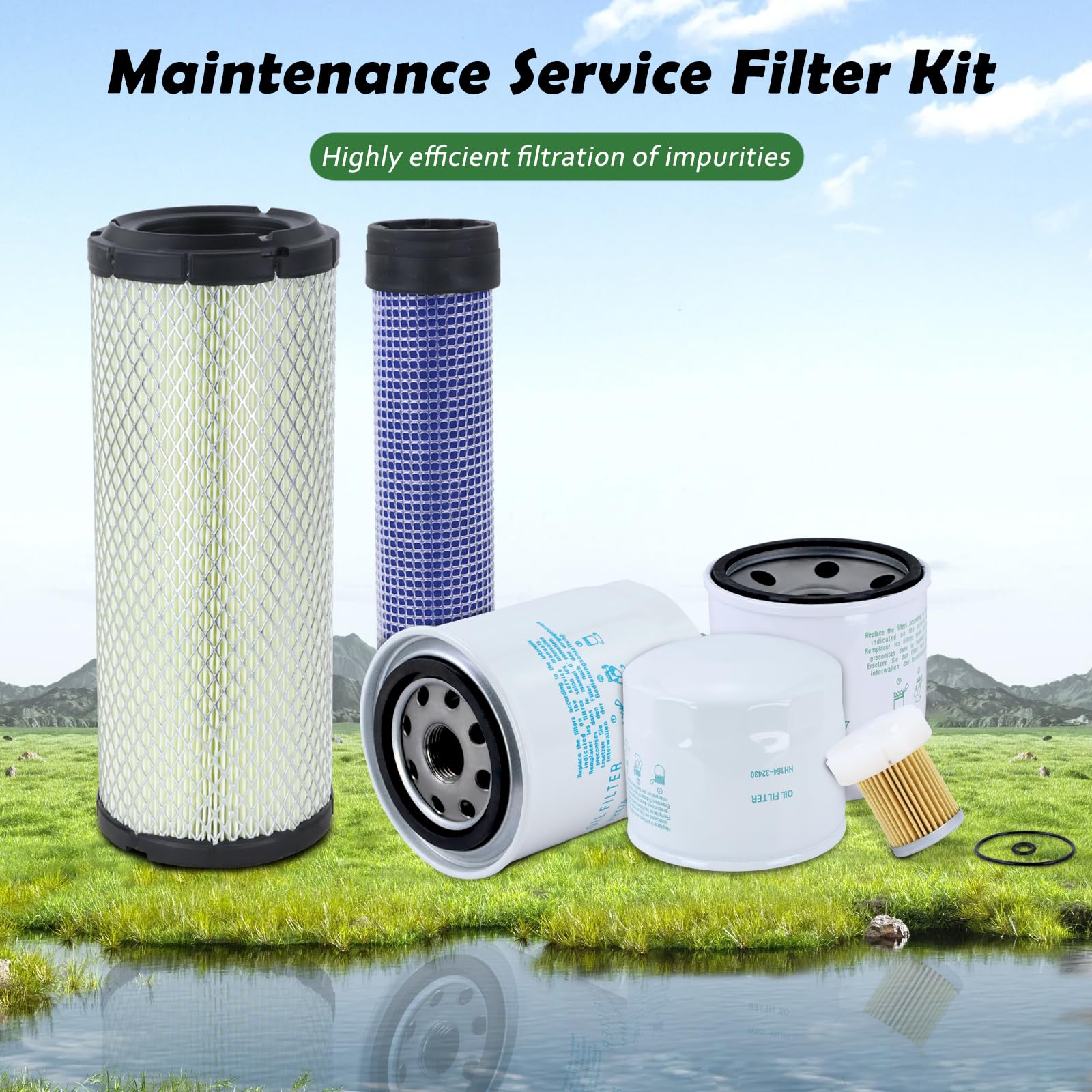 Tune Up - Kit de filtros de servicio de mantenimiento compatible con Kubota L2501 L2800 L3200 L3400 L3700SU L3800 HST Tractor, filtro hidráulico de aire y aceite de repuesto # HH164-32430 HH3A0-82623