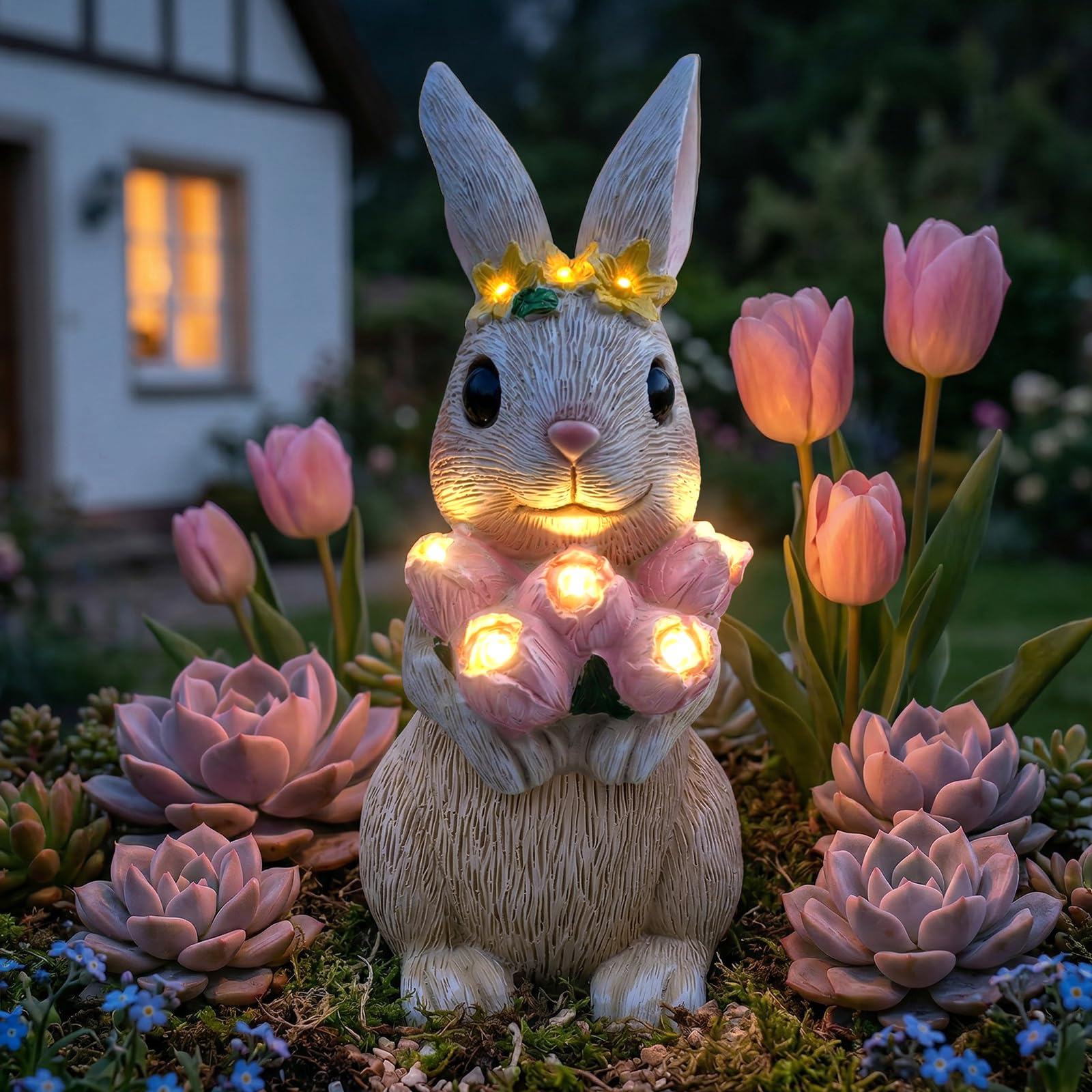 2026 All-New Rabbit Solar Garden Statues Outdoor Decor- Yard Decorations for Patio, Balcony, Backyard,Lawn Ornaments - Rabbit Figurine with LED Light- Unique Birthday House Warming Gifts for Women,Mom