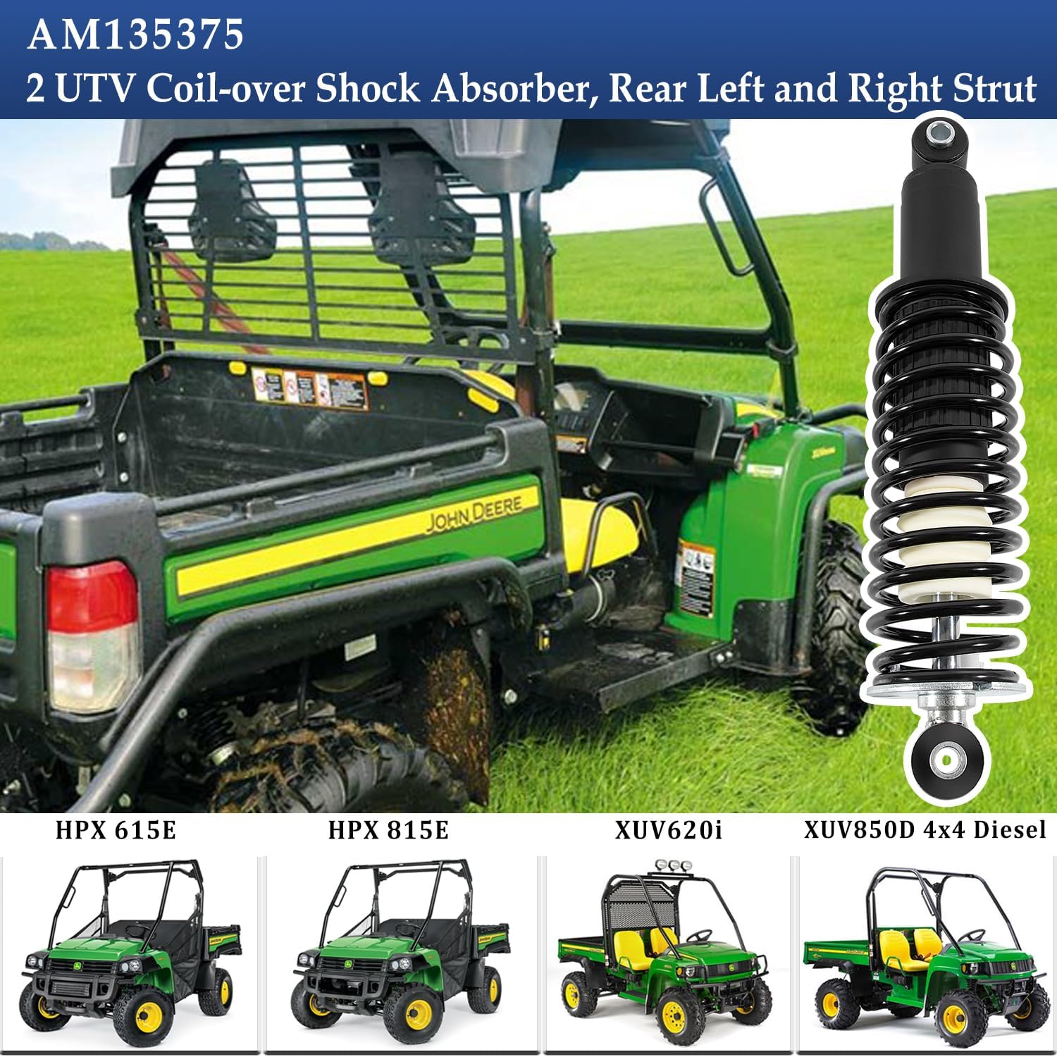 2Pcs Rear Coil-over Spring Shocks Absorber Fits for Gator HPX 4x4, Diesel, HPX 615E HPX 815E 2004-2020, Rear Left & Right Shocks Struts Coil-over Spring Replacement for # AM135375