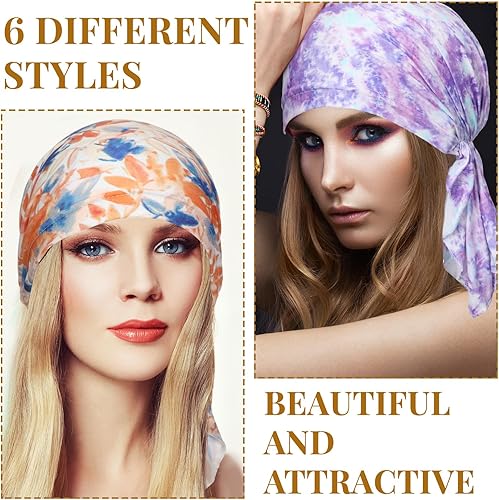 Miniatura 2 de Geyoga 6 unidades de bufanda para la cabeza para mujer, bufandas preatadas, gorros, gorros, con estampado elástico, para dormir, turbante, bufanda