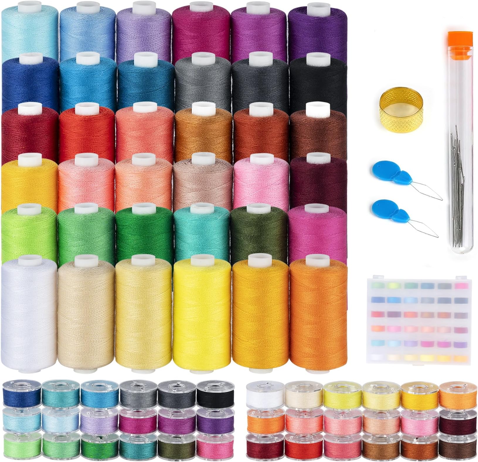 700Yards Sewing Thread, 72Pcs Prewound Bobbins and Thread Spools per Polyester Sewing Thread Spools, 36Colors Machine Thread for Sewing Brother Singer Janome Machine with Sewing Supplies
