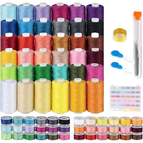 ilauke 72 Pcs Sewing Thread 700 Yards, 36 Colors Prewound Bobbins Thread for Sewing, Polyester Sewing Machine Threads for Brother Singer Janome with Sewing Supplies