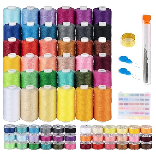 ilauke 700Yards Sewing Thread, 72Pcs Prewound Bobbins and Thread Spools per Polyester Sewing Thread Spools, 36Colors Machine Thread for Sewing Brother Singer Janome Machine with Sewing Supplies