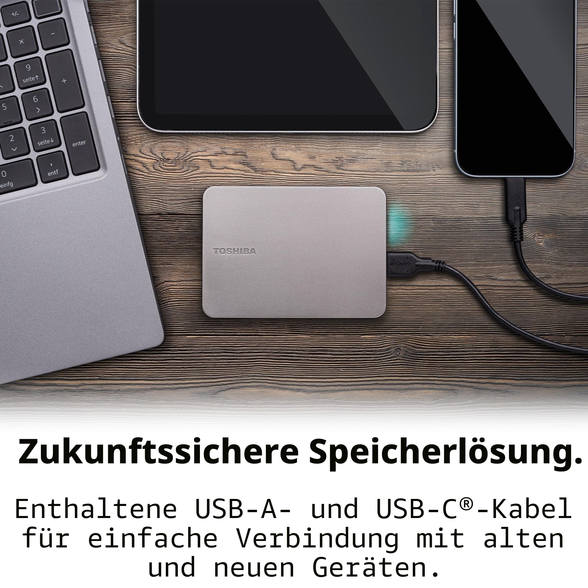 Toshiba Canvio Flex 2TB Portable 2.5'' External Hard Drive HDD USB-C USB-A Warm Silver