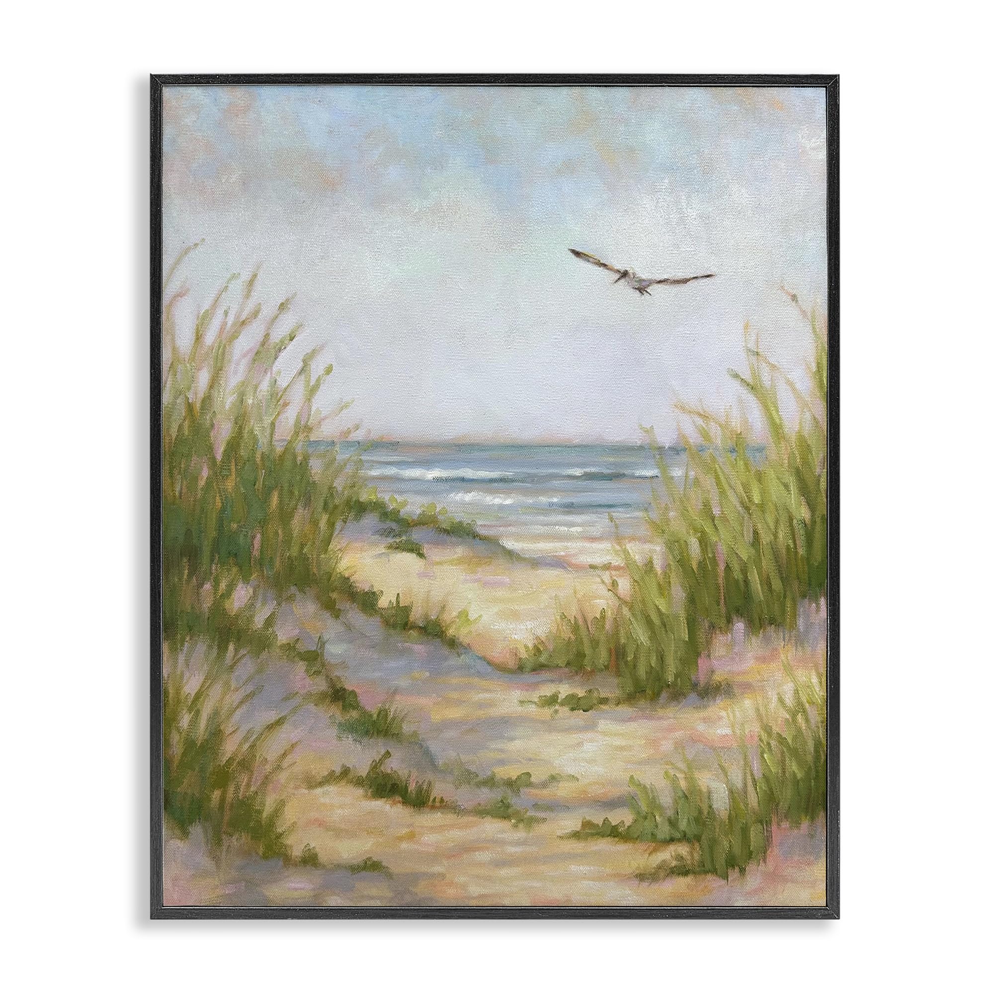Stupell Industries Midnight Black (Textured) 'Peaceful Beach Sand Dunes'| Framed Giclee Art