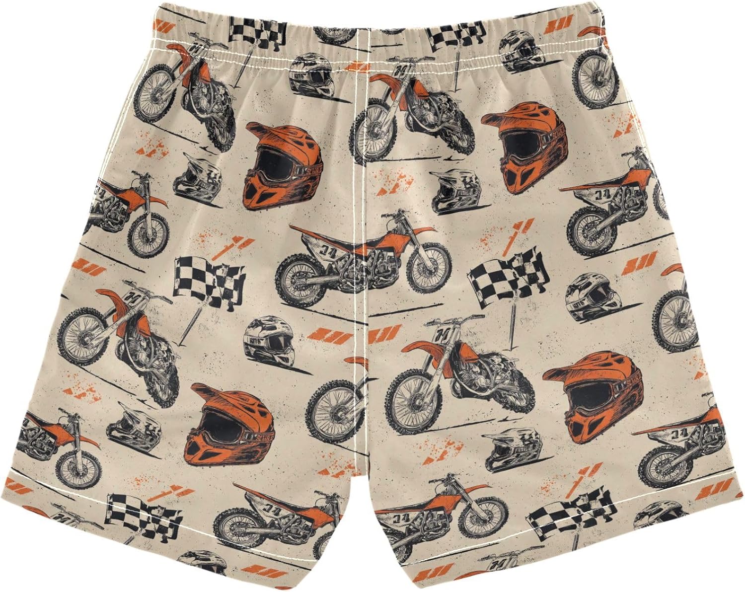 Pigsaly Boys Swim Trunks Cartoon Dirt Bikes Checkered Flag Helmets Boys Board Shorts Swimsuit 2T