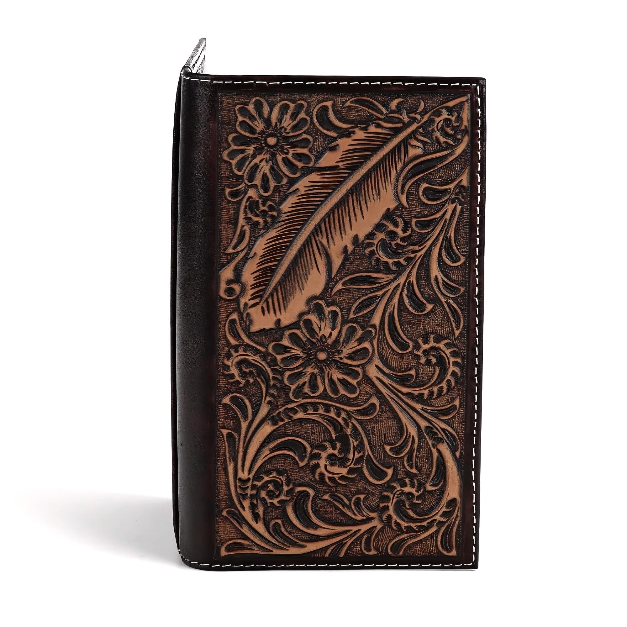 ARIAT Men's Rodeo Wallet - Genuine Leather with Feather Embossed Design, Brown