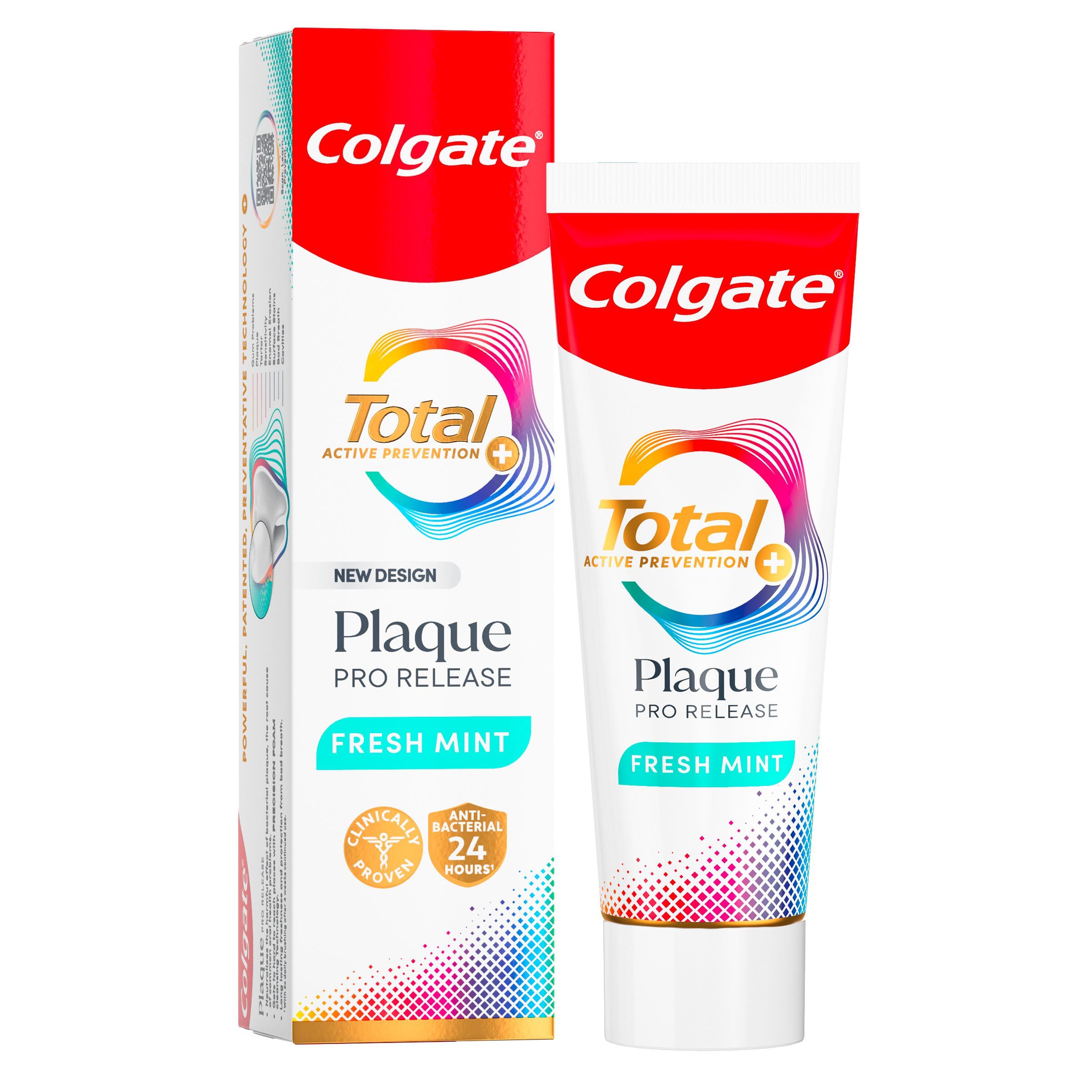 Colgate Total Plaque Pro-Release Fresh Mint Toothpaste 75ml, Dental Plaque Remover Toothpaste, neutralises The Harmful Effect of Bacterial Plaque, dissolves and Lifts Away Gum-harming Plaque
