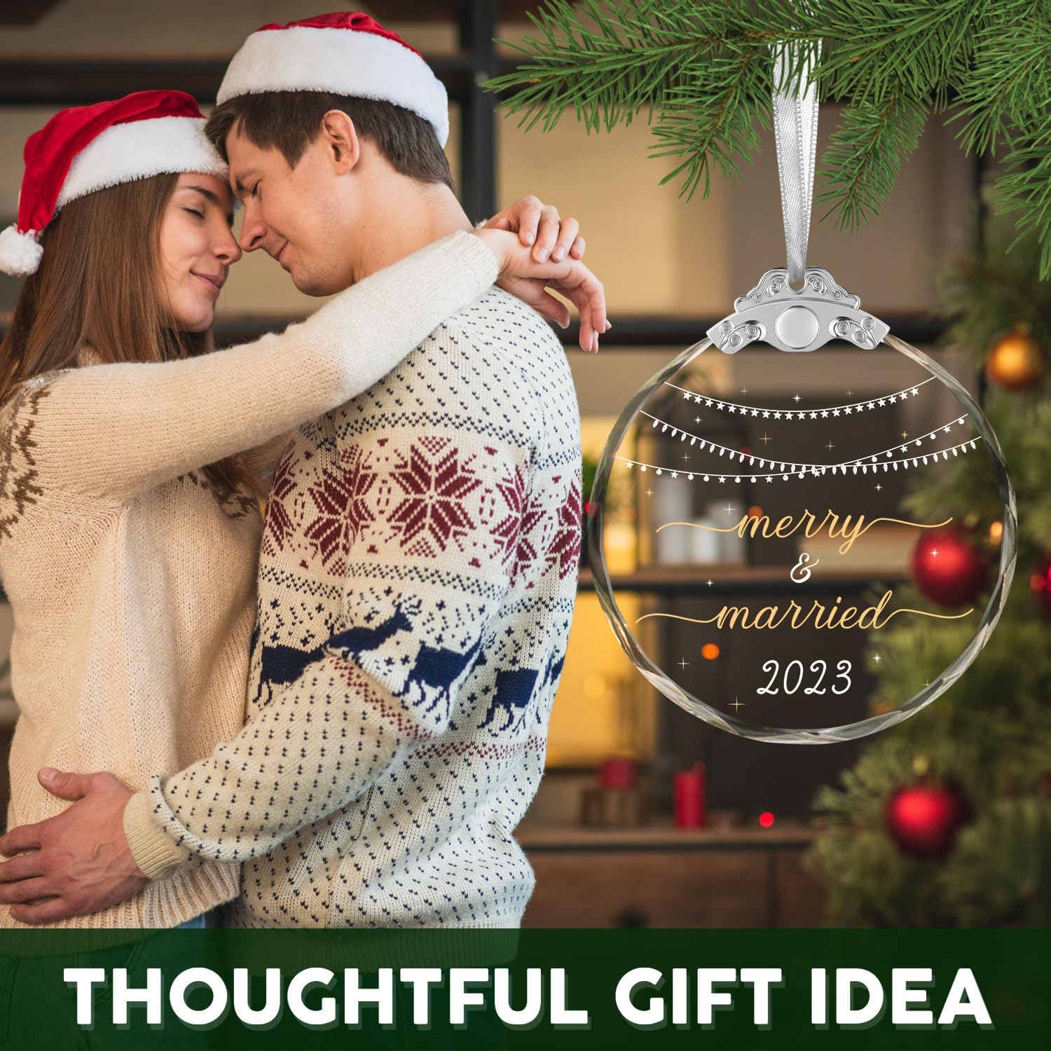 Adorno De Navidad Para Nietos – Con Fecha De 2025 – Acentos Con Joyas De Color Rojo, Blanco Y Verde – Adornos De Imagen Para Nietos – Bolsa Incluida – Elige
