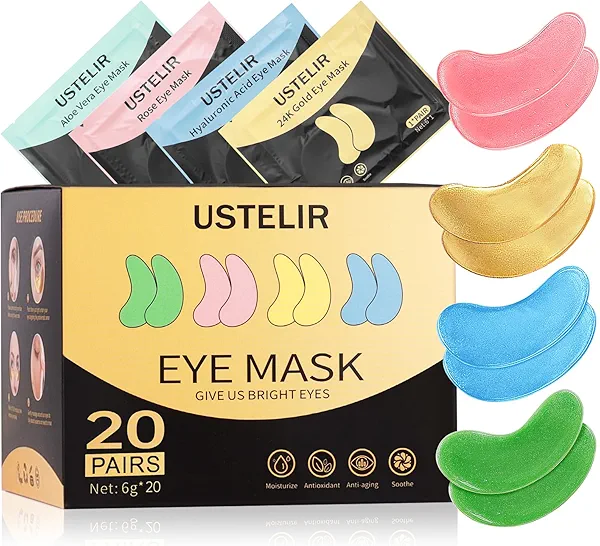 Under Eye Patches, 20 Pairs Eye Mask for Dark Circles,Puffy Eyes,Undereye Bags,Wrinkles,Eye Mask Patches with Hyaluronic Acid, 24K Gold,Rose & Aloe Vera,Eye Treatment Skin Care for Men & Women Gift