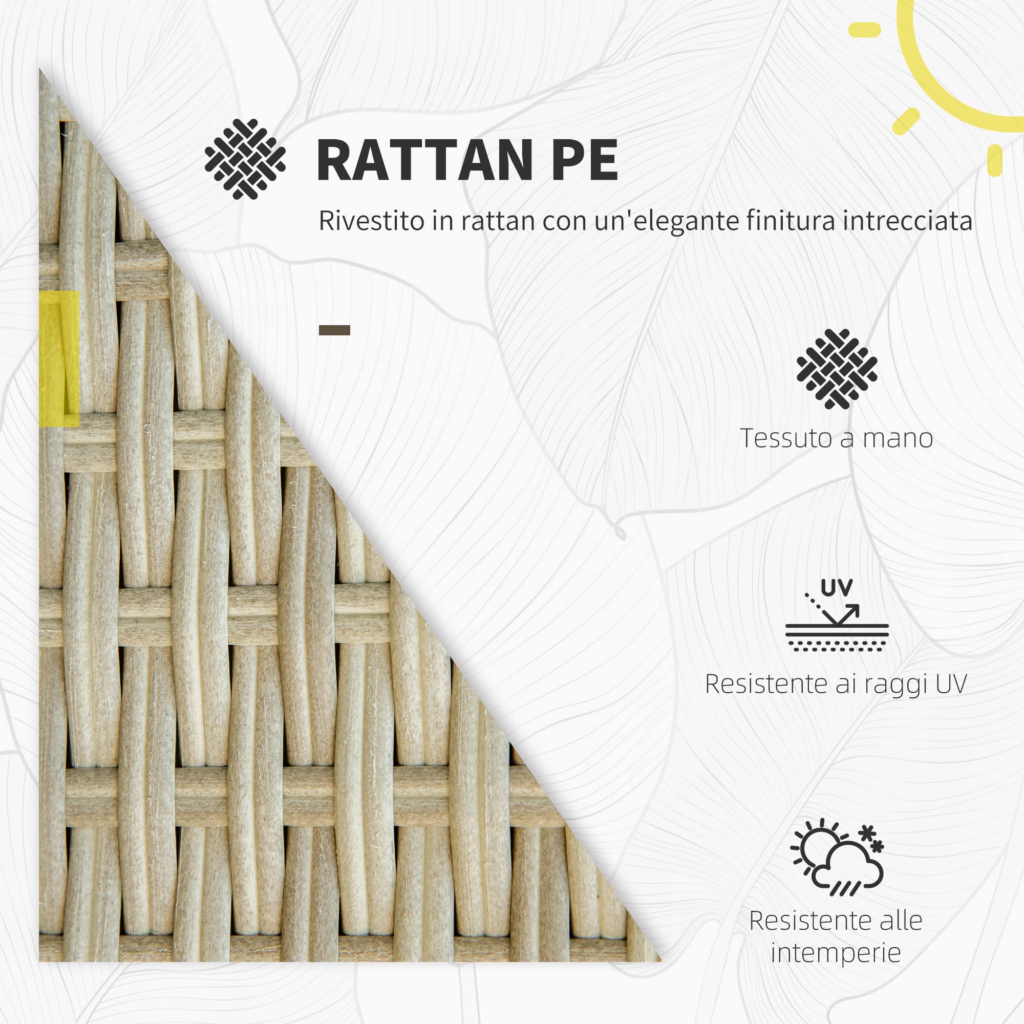 Outsunny Salotto da Giardino 7 Pezzi Modulabile con Tavolino, Poltrona, Poltrona Angolare e 2 Divanetti in Rattan PE con Cuscini, Beige
