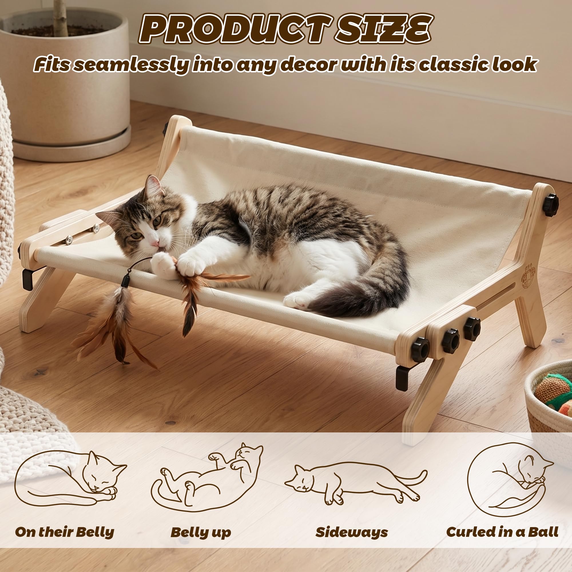 Katzen Fensterbett - Heizkörper Katzenbett Fenster Hängematte Katzenliege mit verstellbaren Haken freistehend Holz Katzen Sofa für Katze kleine Hunde bis 18kg Fensterbank Bett Schublade