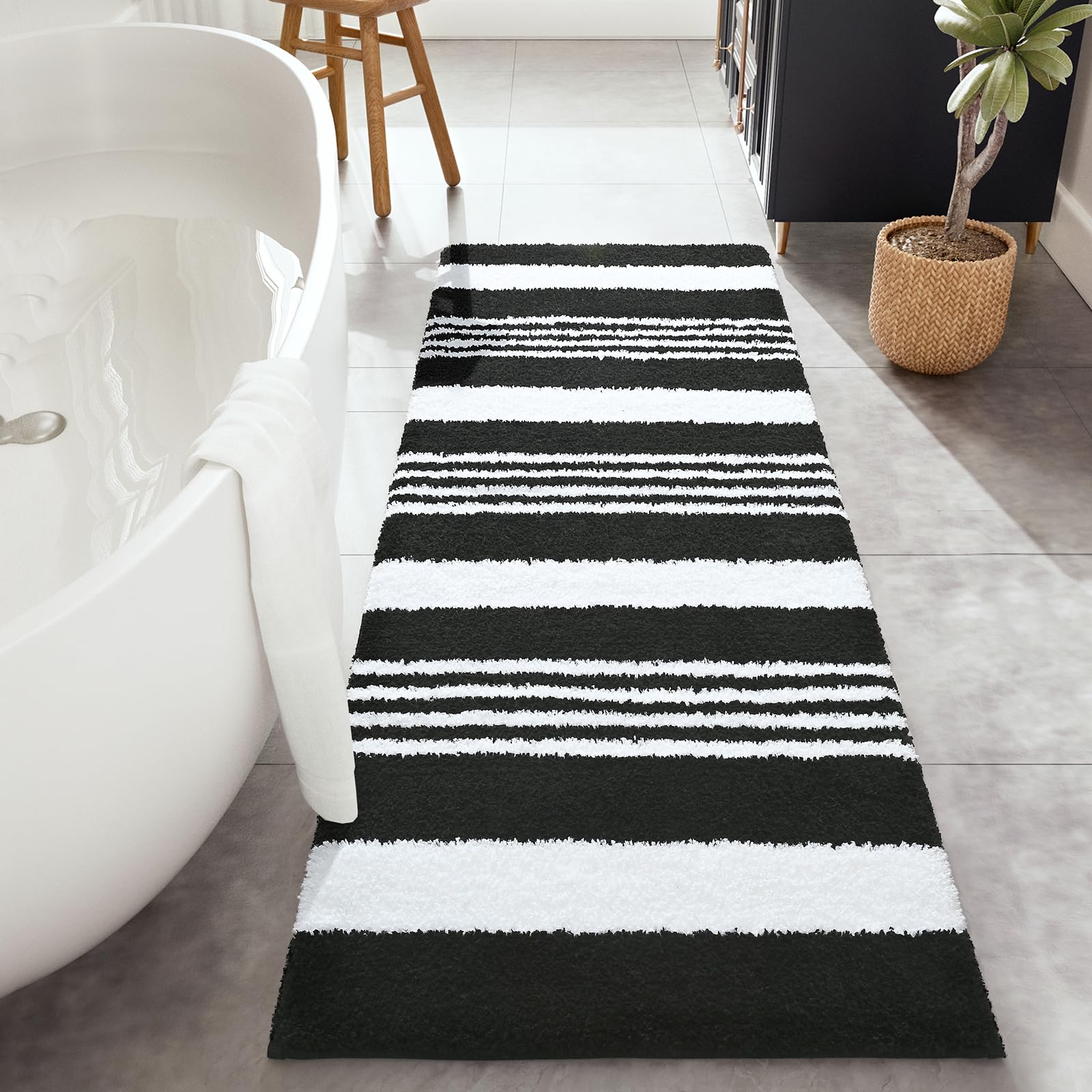 HOMORE Bathroom Runner Rug 24x60 Inch, Washable Non Slip Bathroom Rug Long Absorbent Bath Rugs for Bathrooms Quickly Dry, Black Plush Bath Mats for