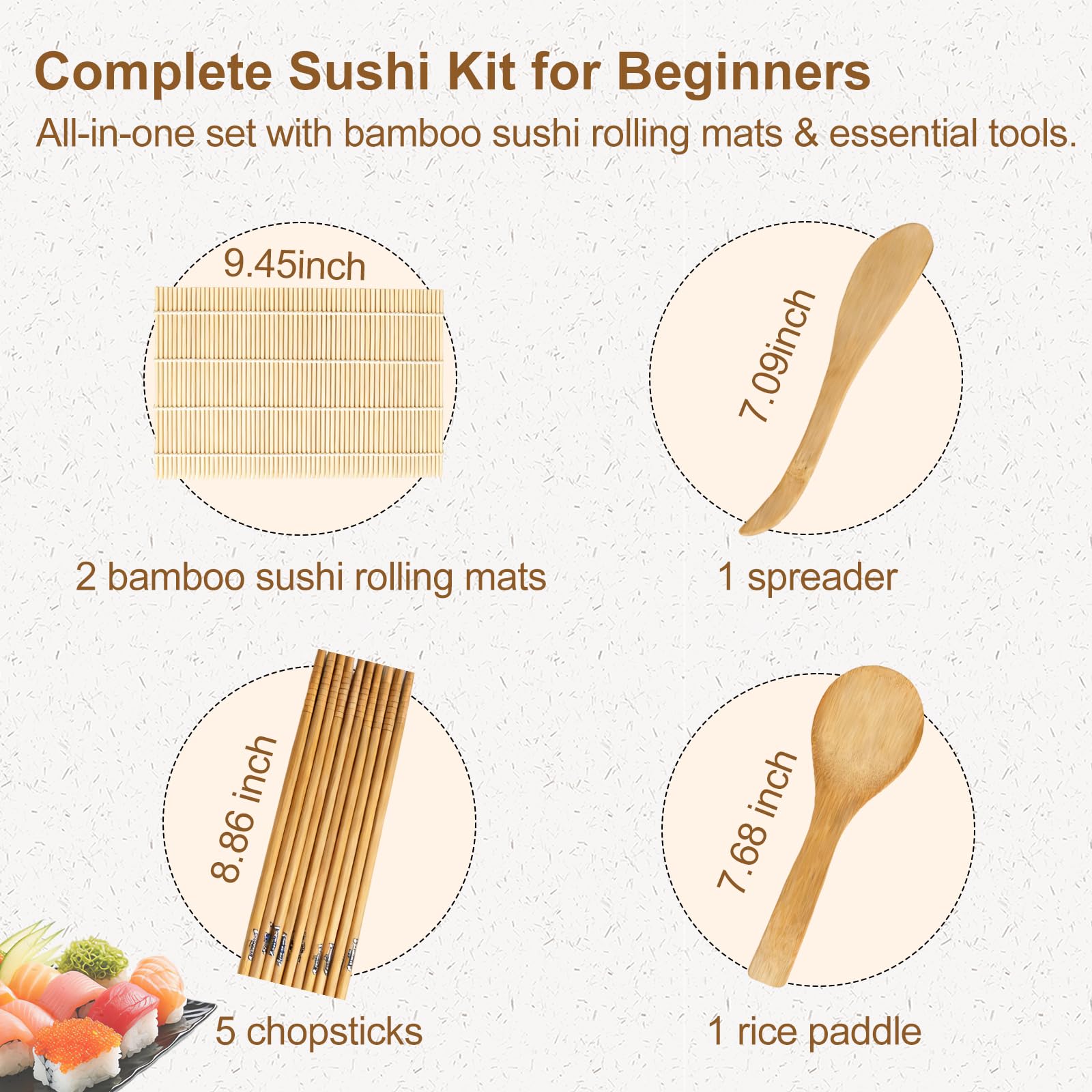 Bamboo Sushi Making Kit for Beginners, 9 Piece Sushi Rolling Mat Set with Chopsticks, Traditional Sushi Roller Kit & Sushi Maker, Cooking Kit for Adults, Family DIY & Date Night Gift